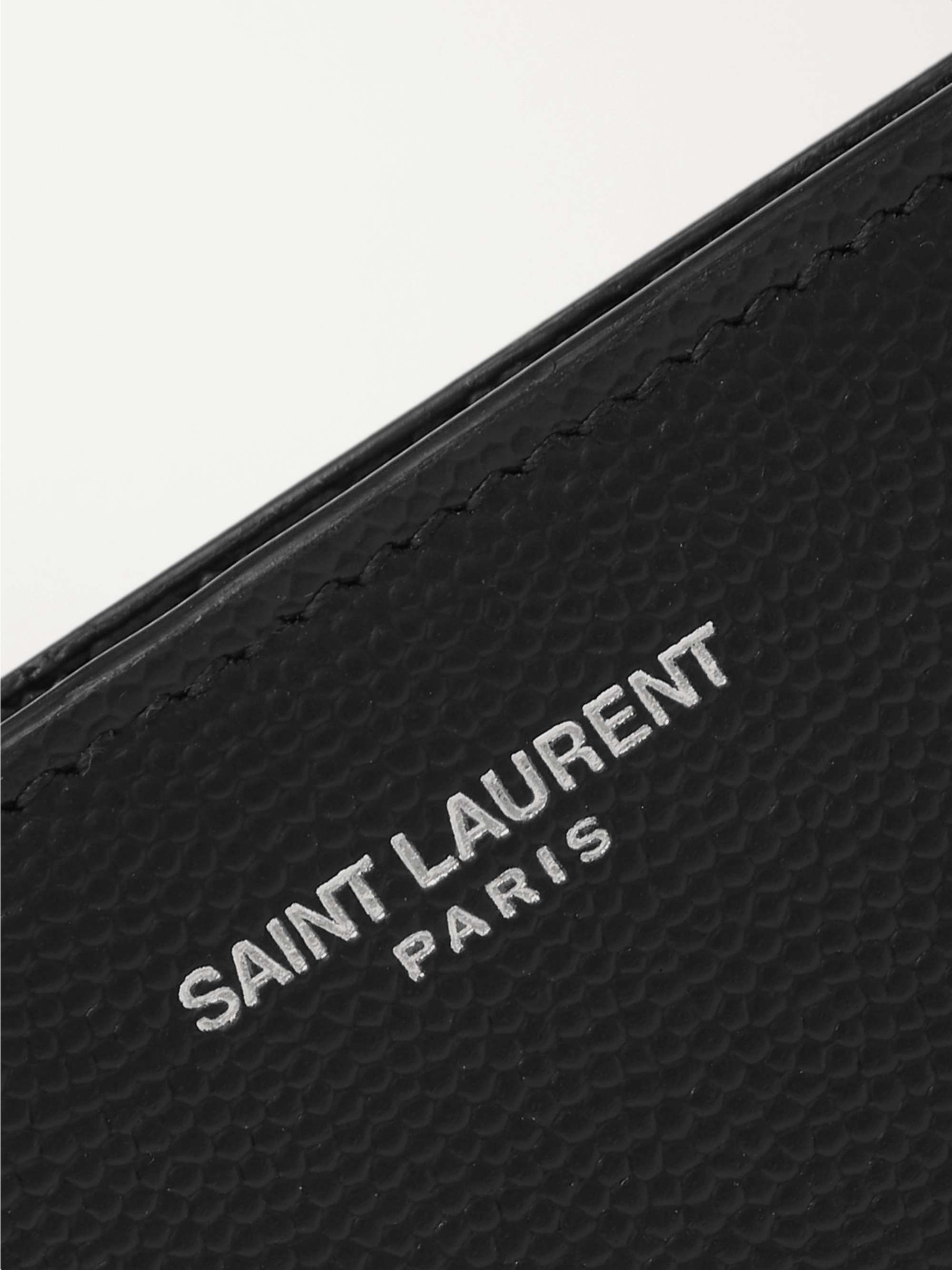 SAINT LAURENT Aufklappbares Portemonnaie aus genarbtem Leder mit Logoprint
