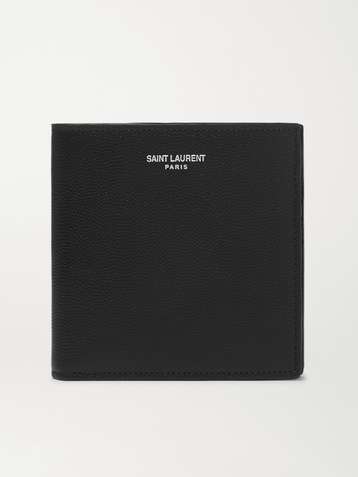 SAINT LAURENT, Logo-Print Pebble-Grain Leather Cardholder, Men, Neutrals