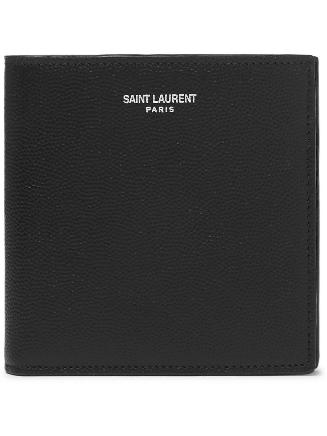 Saint Laurent Logo-print Pebble-grain Leather Billfold Wallet In Black