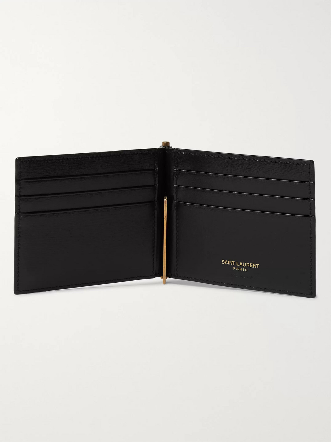 Saint Laurent Logo-appliquéd Leather Billfold Wallet With Money Clip In Black