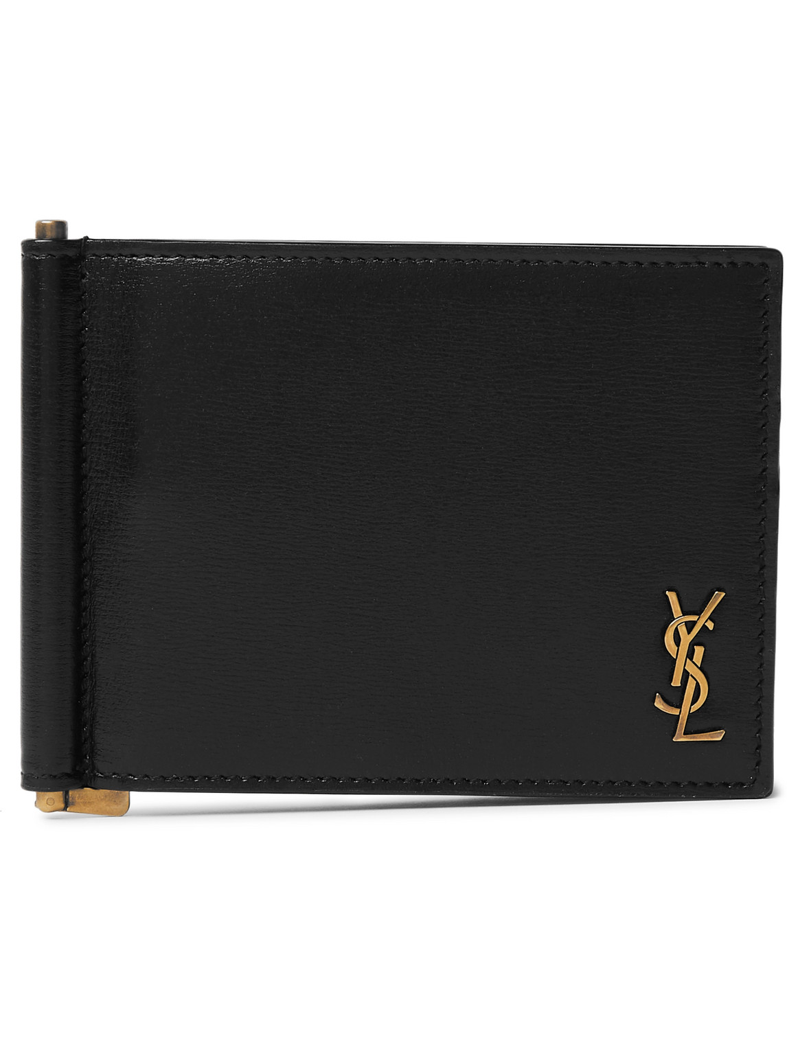 Shop Saint Laurent Logo-appliquéd Leather Billfold Wallet With Money Clip In Black