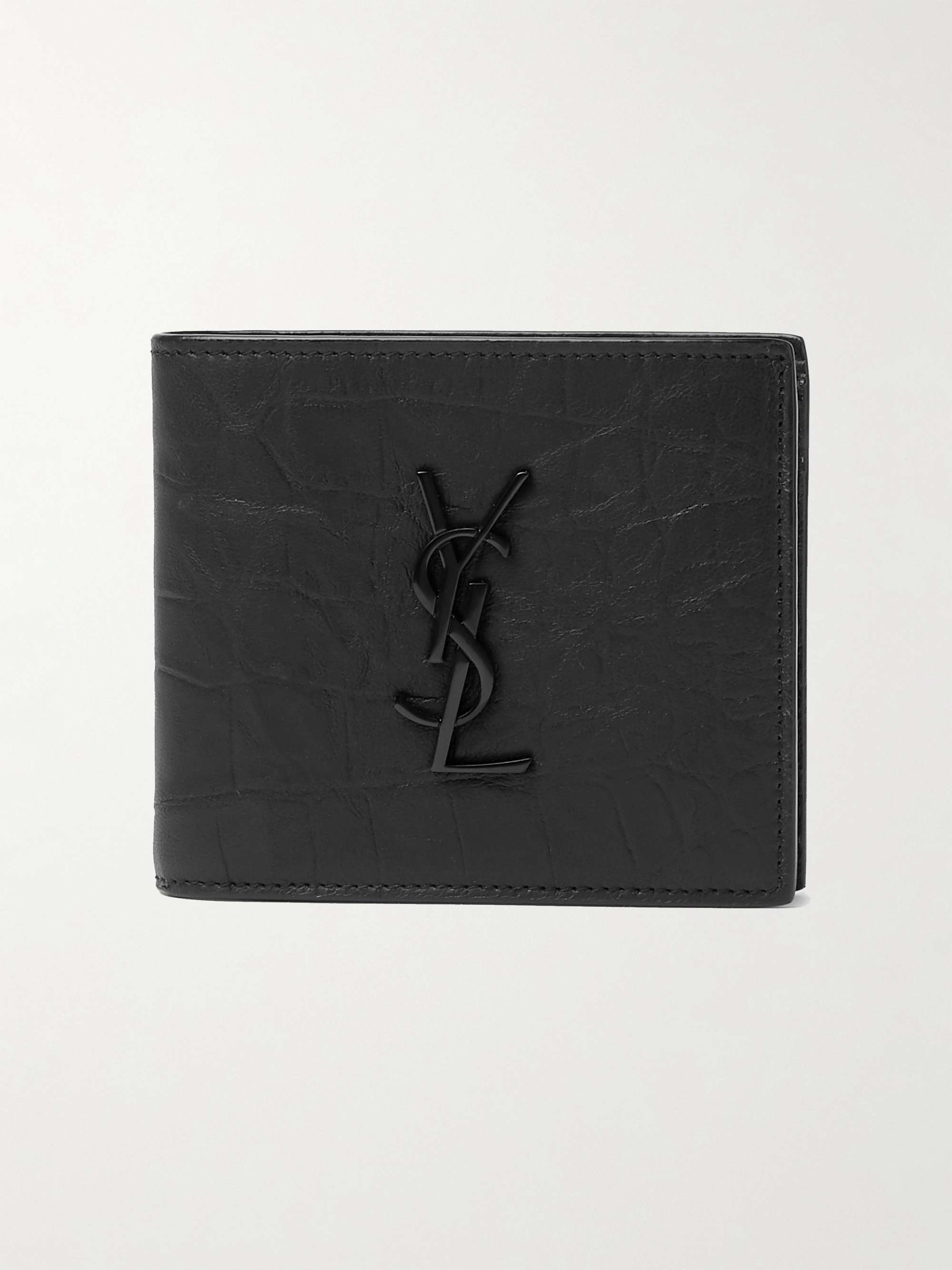 SAINT LAURENT, Logo-Appliquéd Croc-Effect Leather Billfold Wallet, Men, Black
