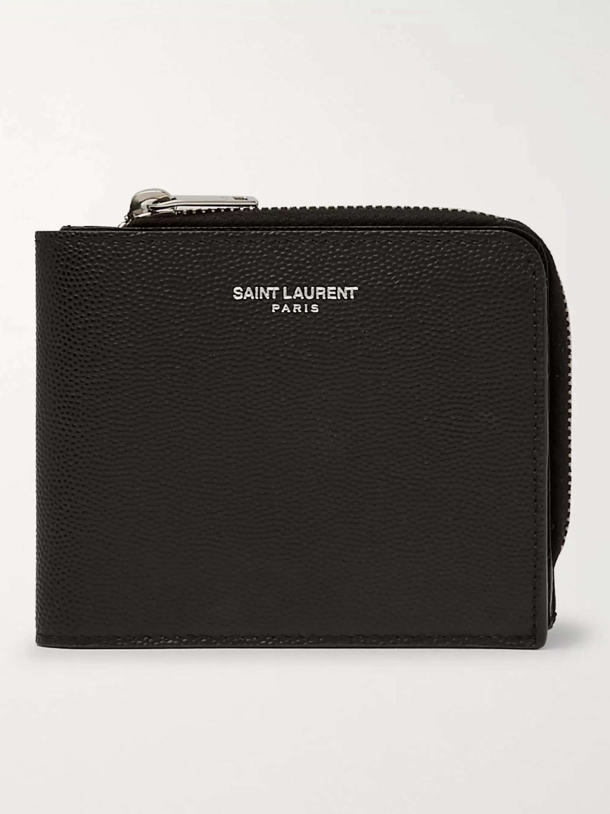 Saint Laurent Pebbled Leather Zip Card Case In Black