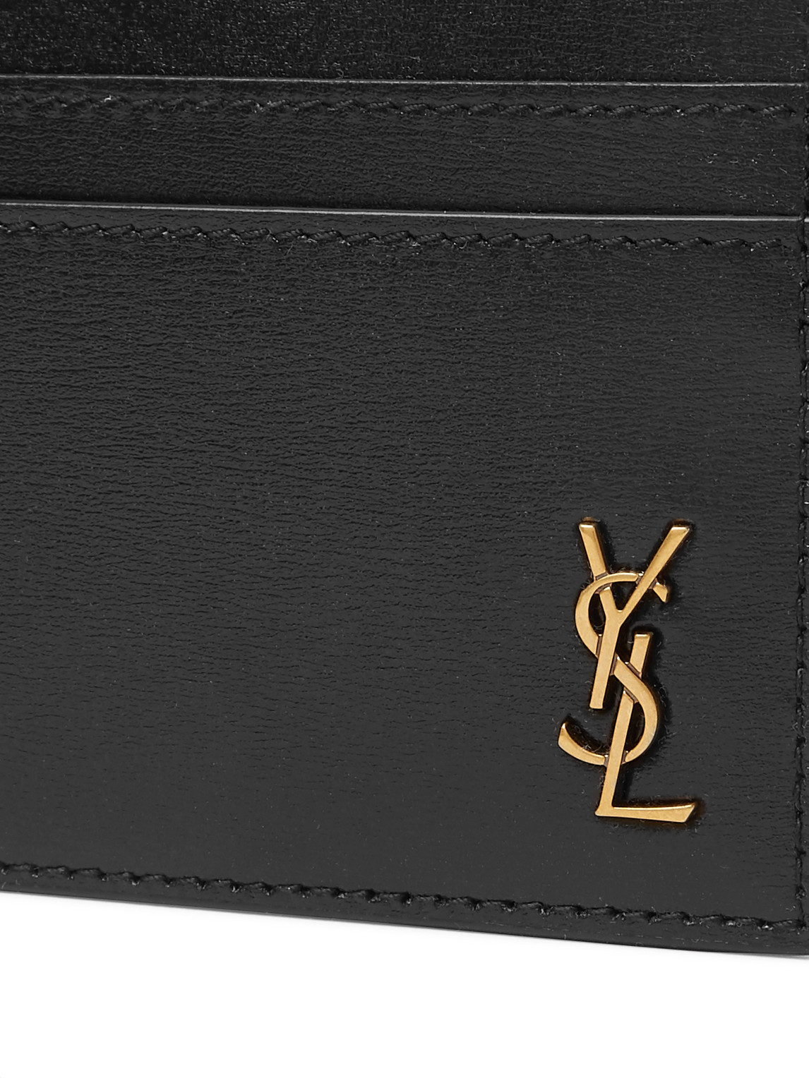 Shop Saint Laurent Logo-appliquéd Leather Cardholder In Black