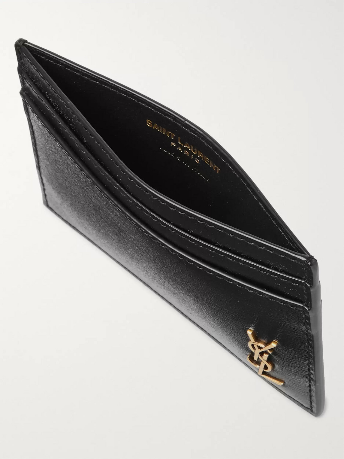 Shop Saint Laurent Logo-appliquéd Leather Cardholder In Black