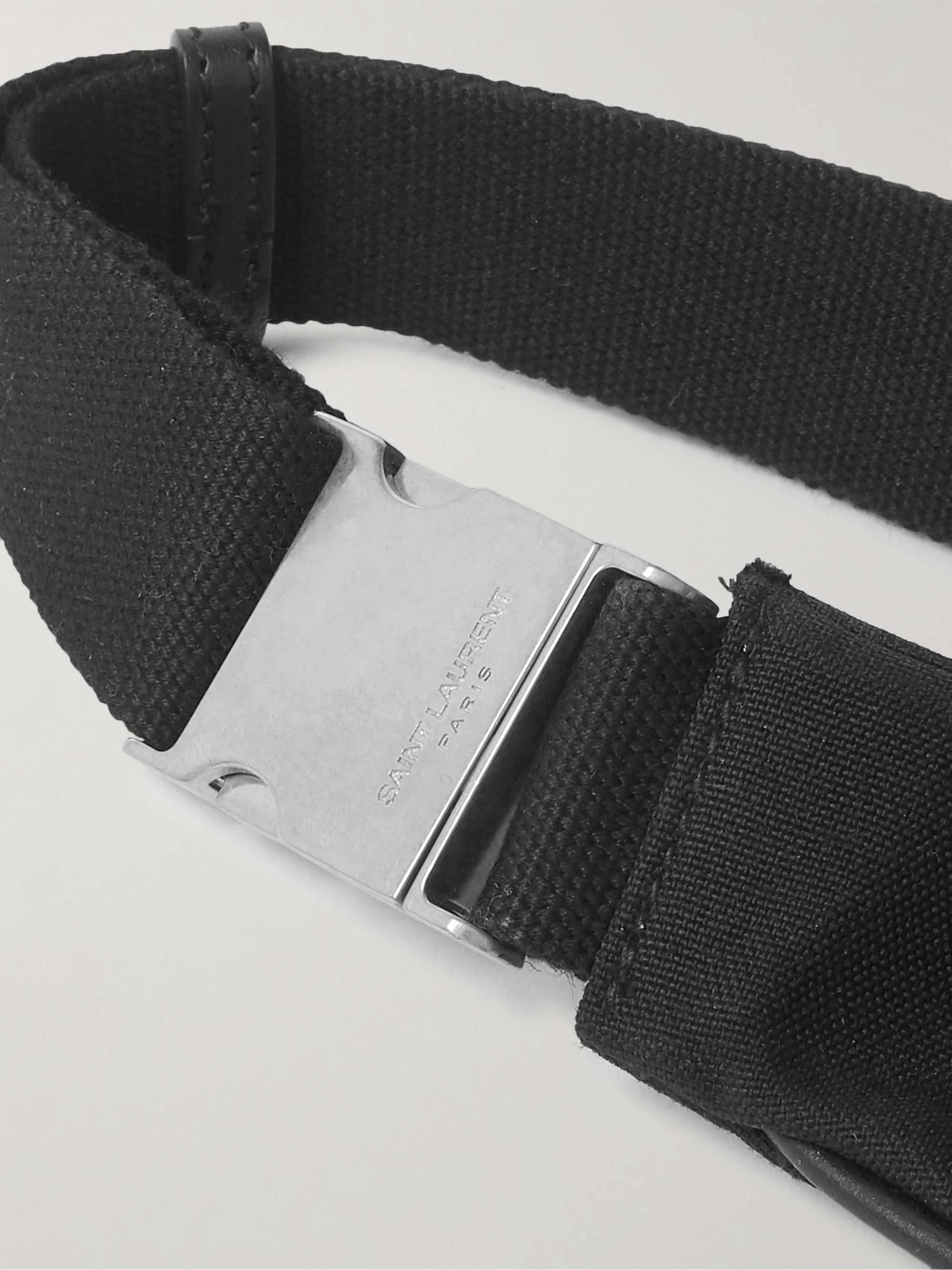 Leather-trimmed canvas belt