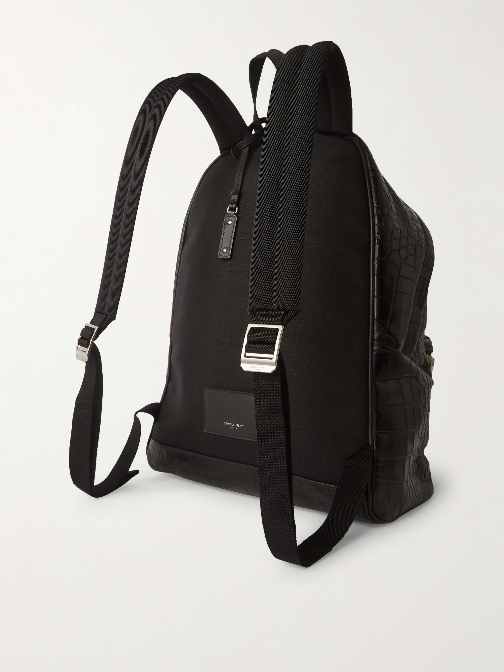 SAINT LAURENT City Croc-Effect Leather Backpack