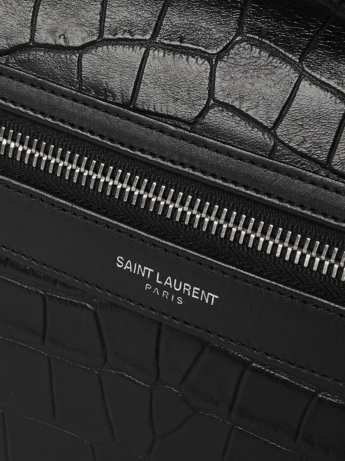 Shop Saint Laurent City Croc-effect Leather Backpack In Black