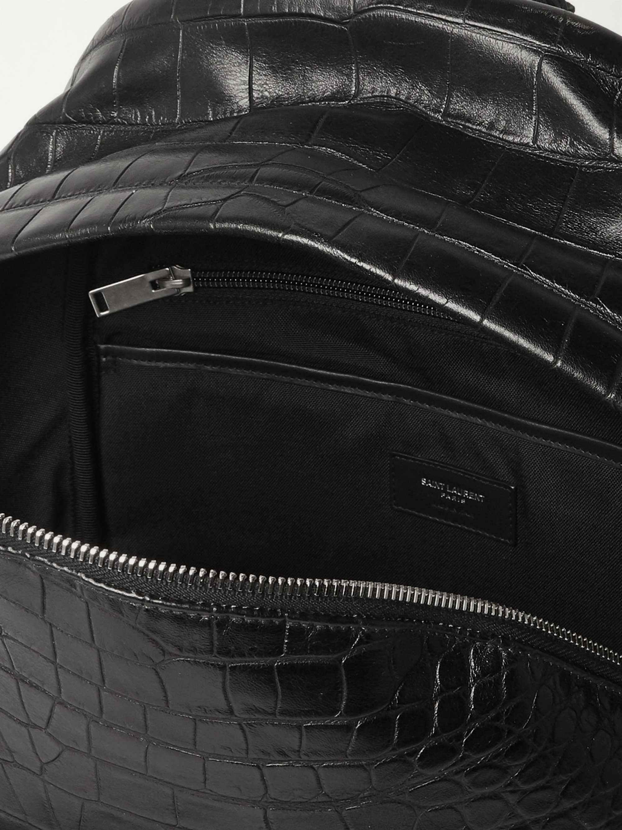 SAINT LAURENT City Croc-Effect Leather Backpack
