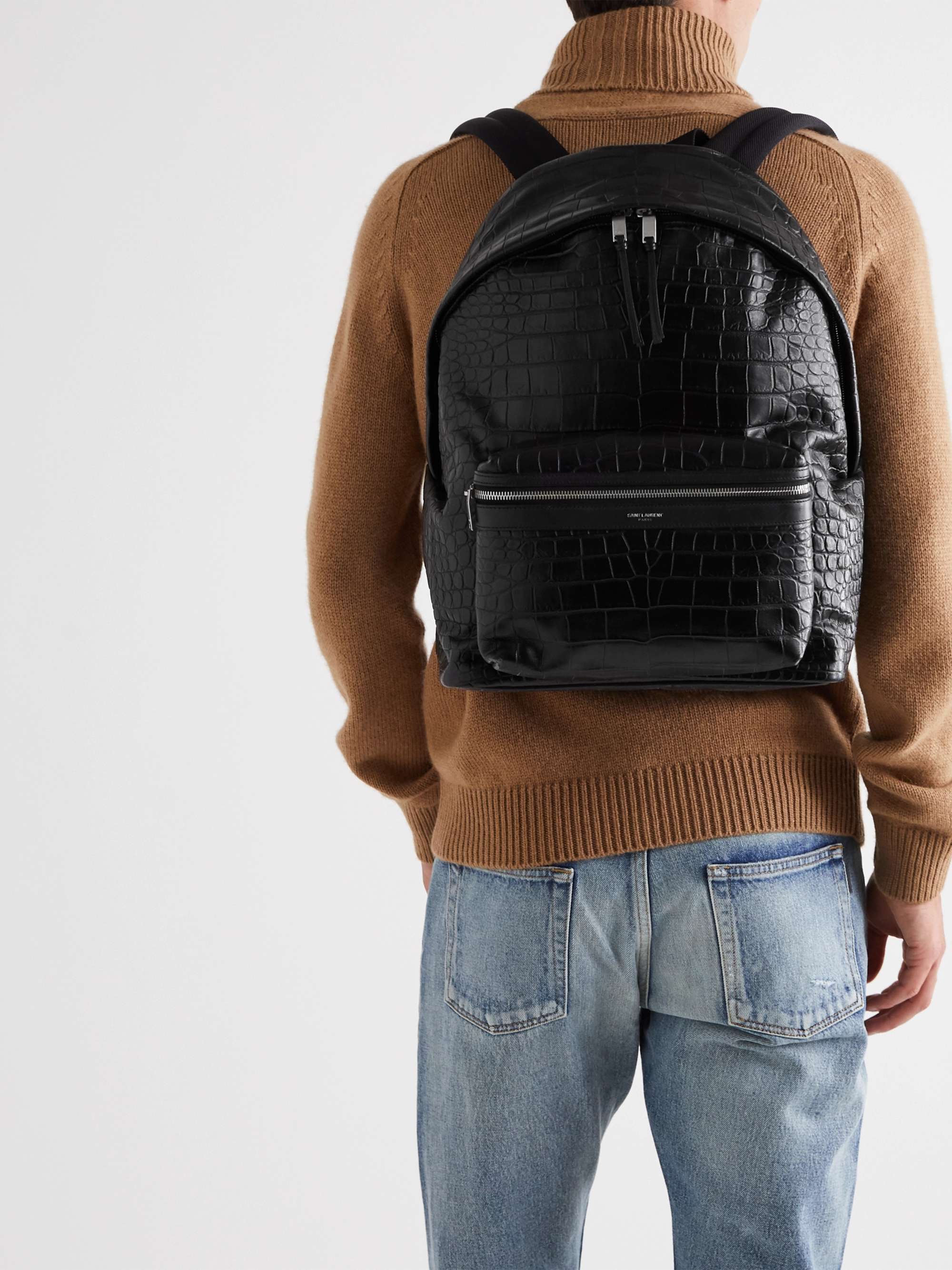 SAINT LAURENT City Croc-Effect Leather Backpack for Men