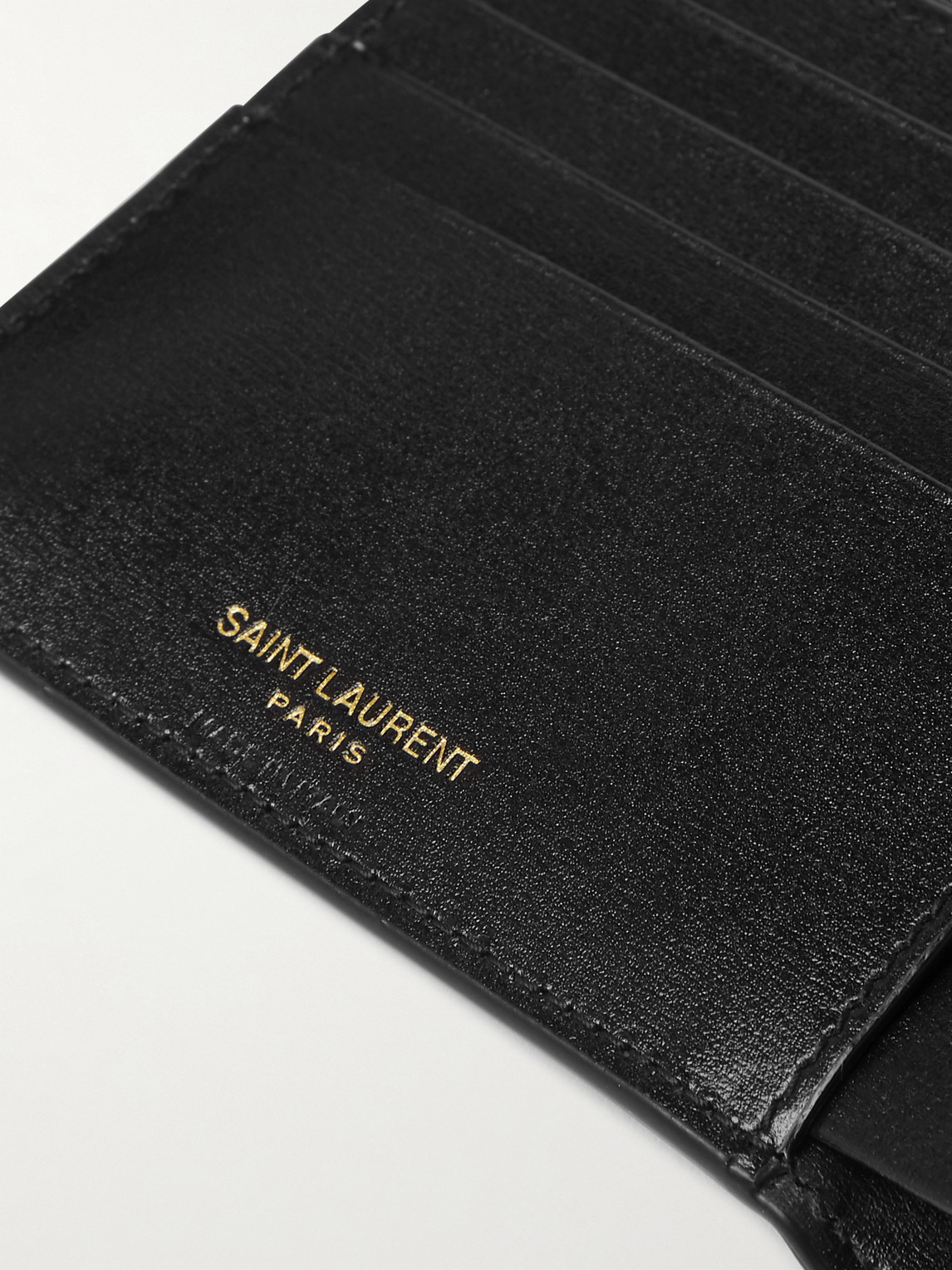 SAINT LAURENT, Logo-Print Pebble-Grain Leather Billfold Wallet, Men, Neutrals