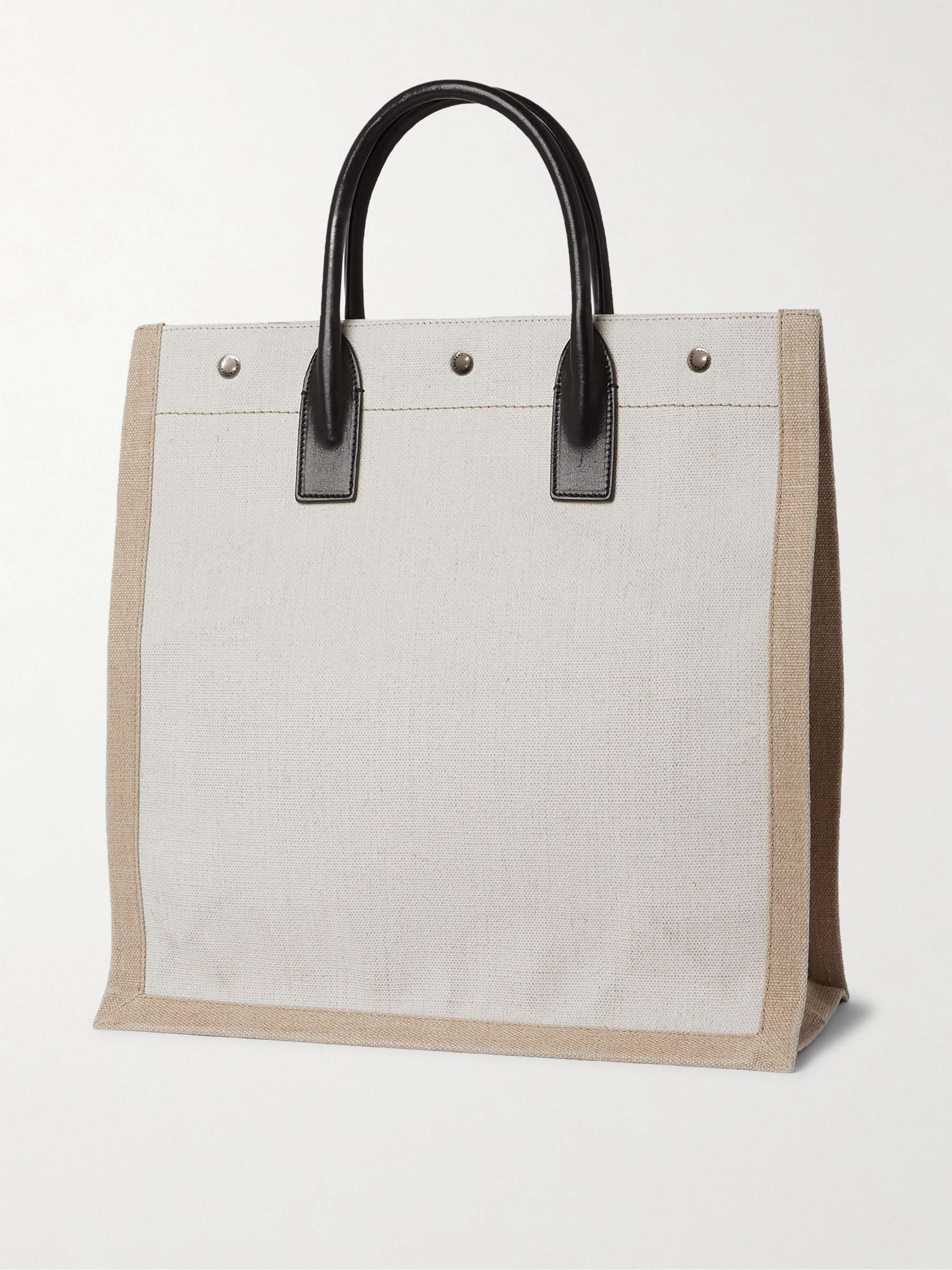 SAINT LAURENT Noe Leather-Trimmed Logo-Print Canvas Tote Bag