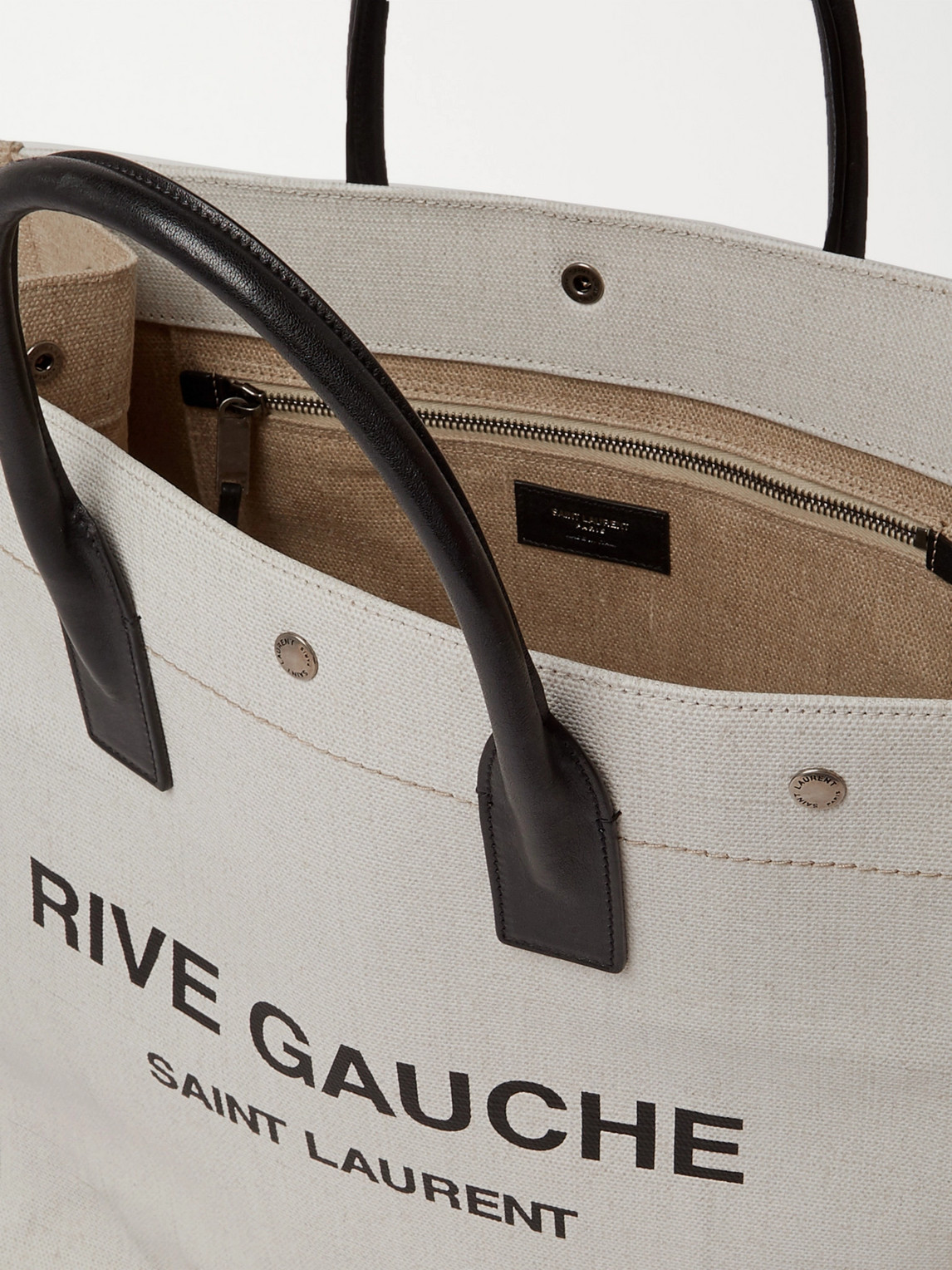 Shop Saint Laurent Noe Leather-trimmed Logo-print Canvas Tote Bag In White