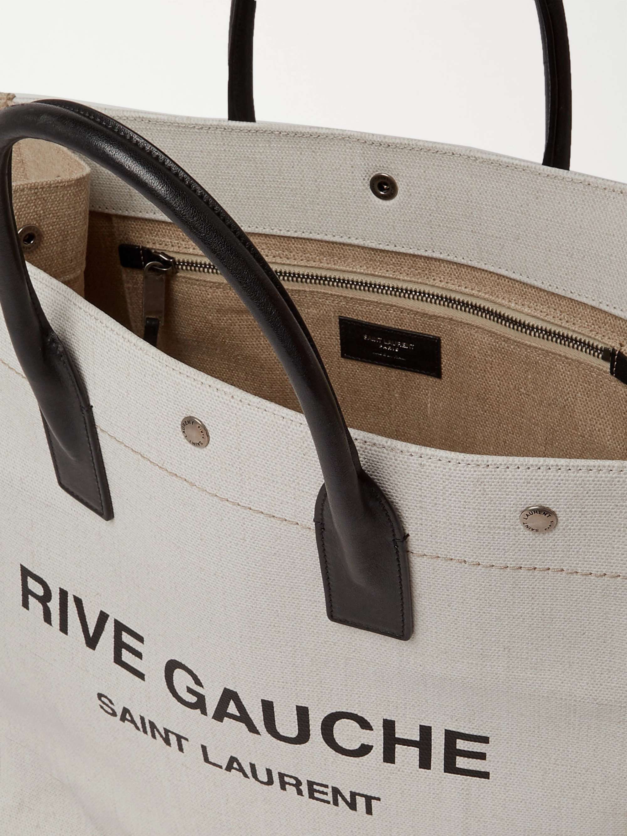 SAINT LAURENT Noe Leather-Trimmed Logo-Print Canvas Tote Bag