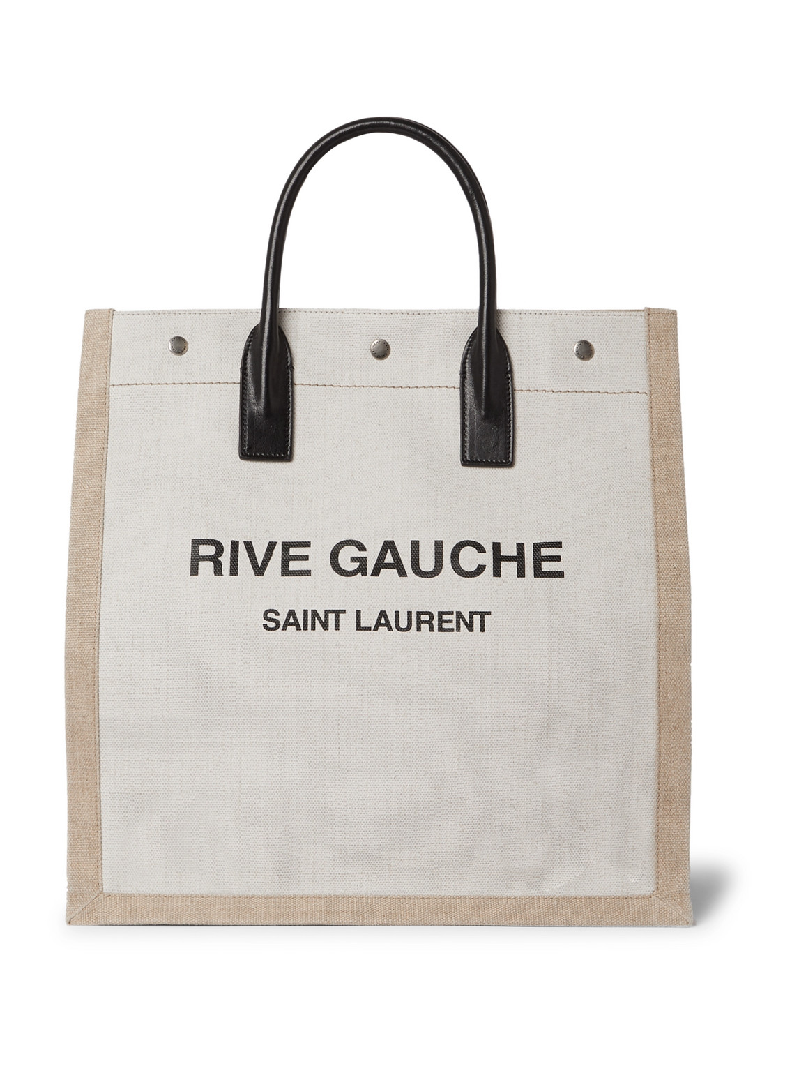 Saint Laurent Noe Leather-trimmed Logo-print Canvas Tote Bag In White