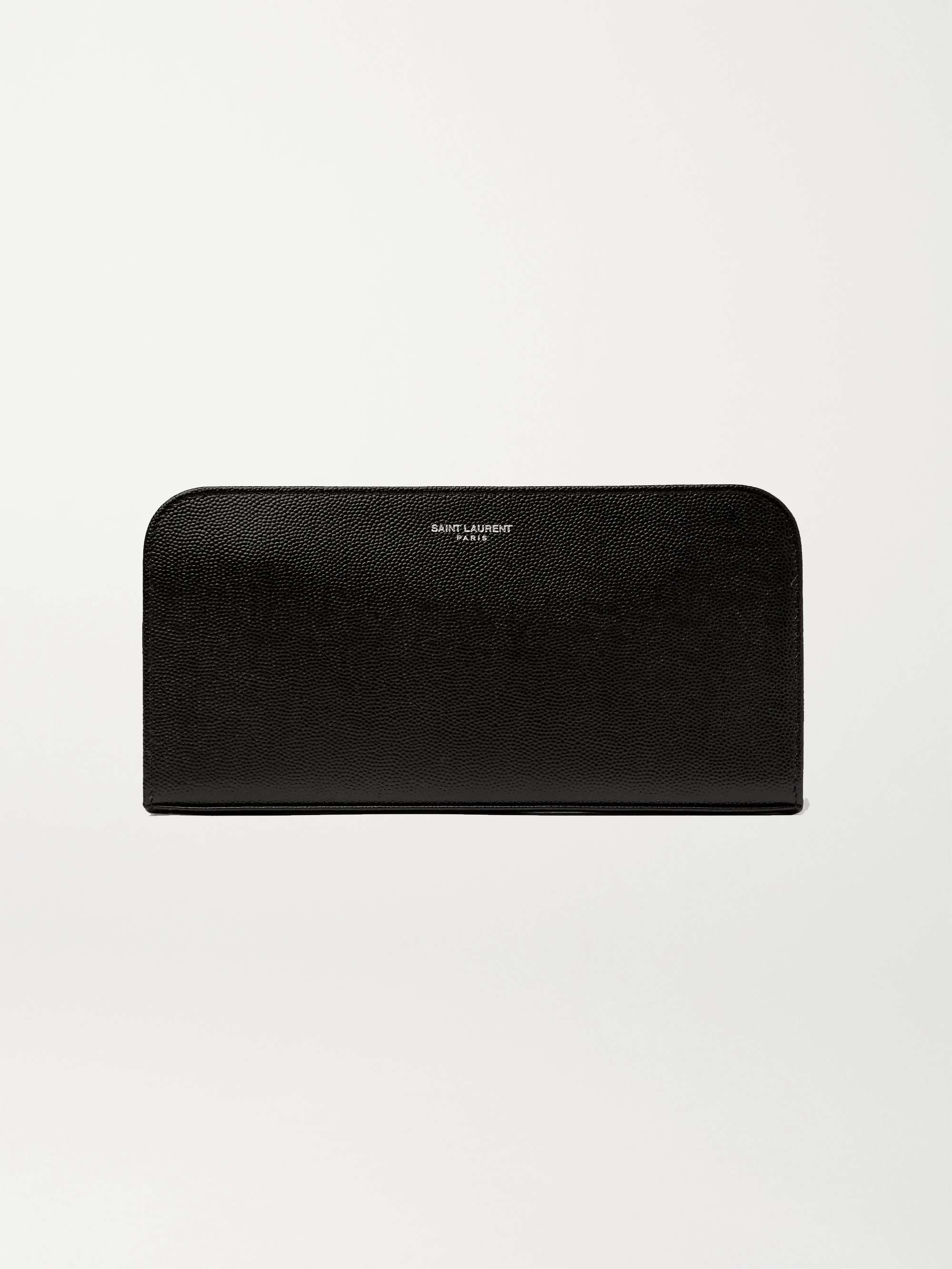 Saint Laurent Pebbled Leather Zip Card Case In Black