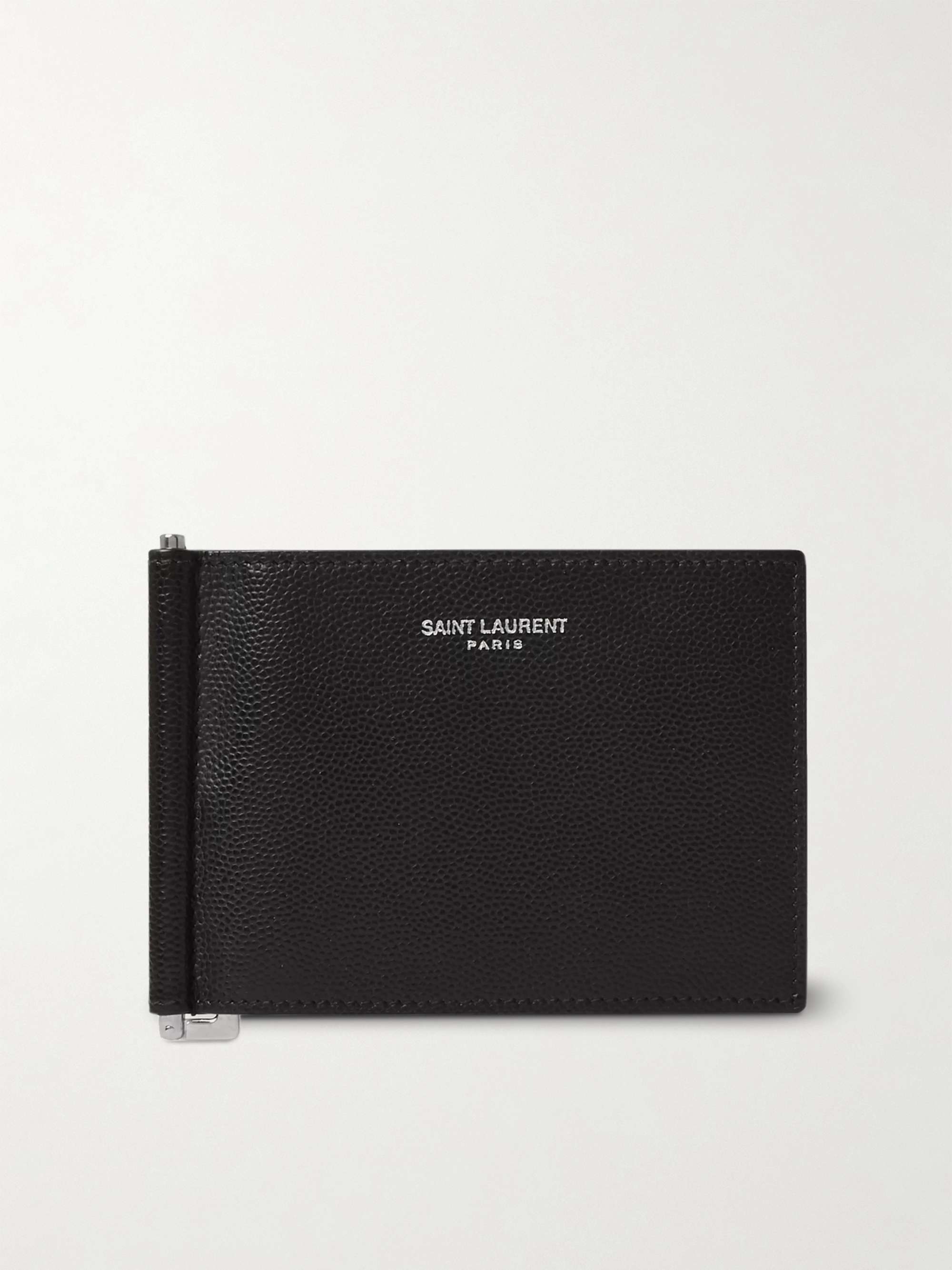 SAINT LAURENT Pebble-Grain Leather Billfold Wallet with Money Clip for ...