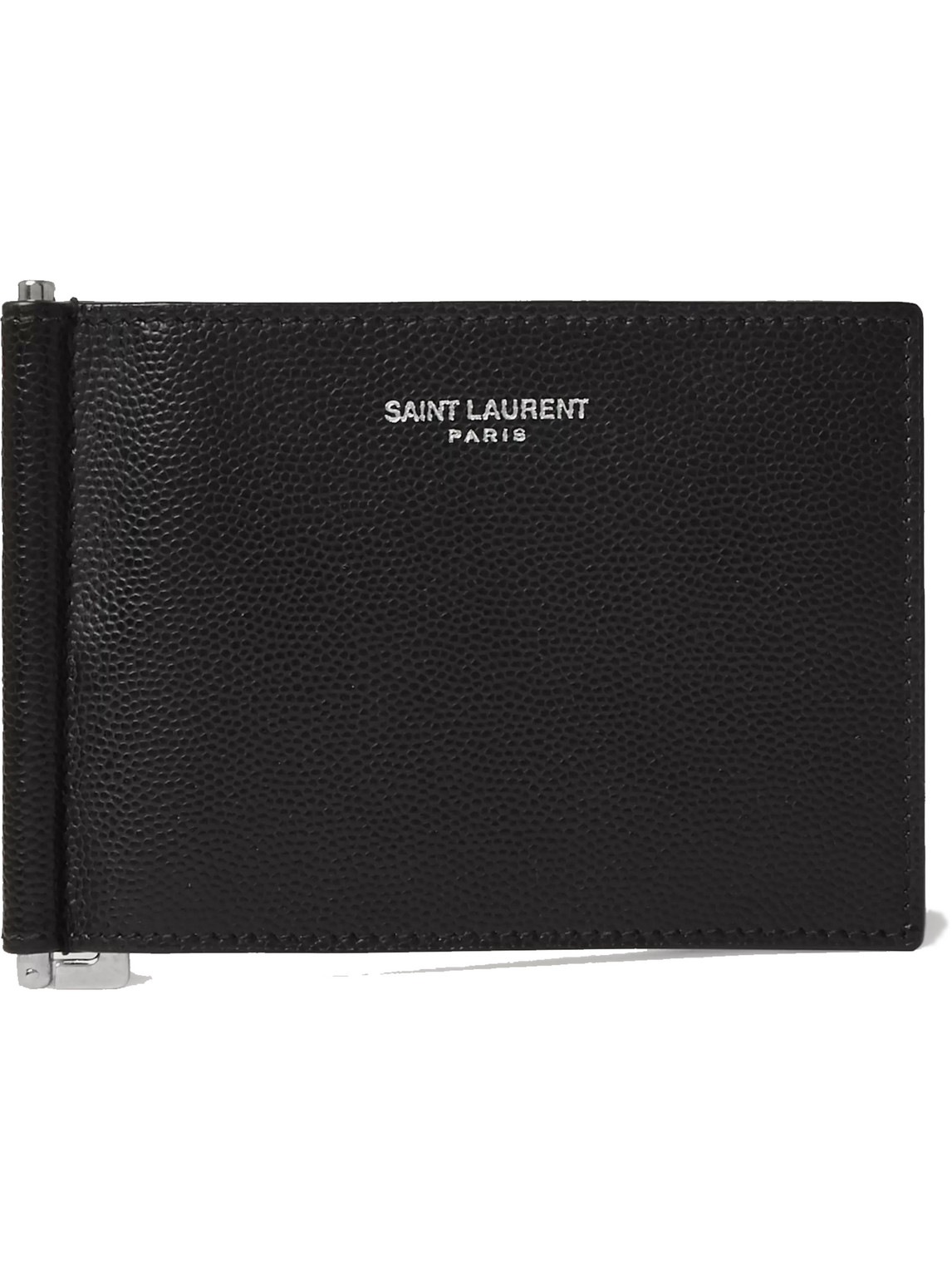 Saint Laurent Pebble-grain Leather Billfold Wallet With Money Clip In Black