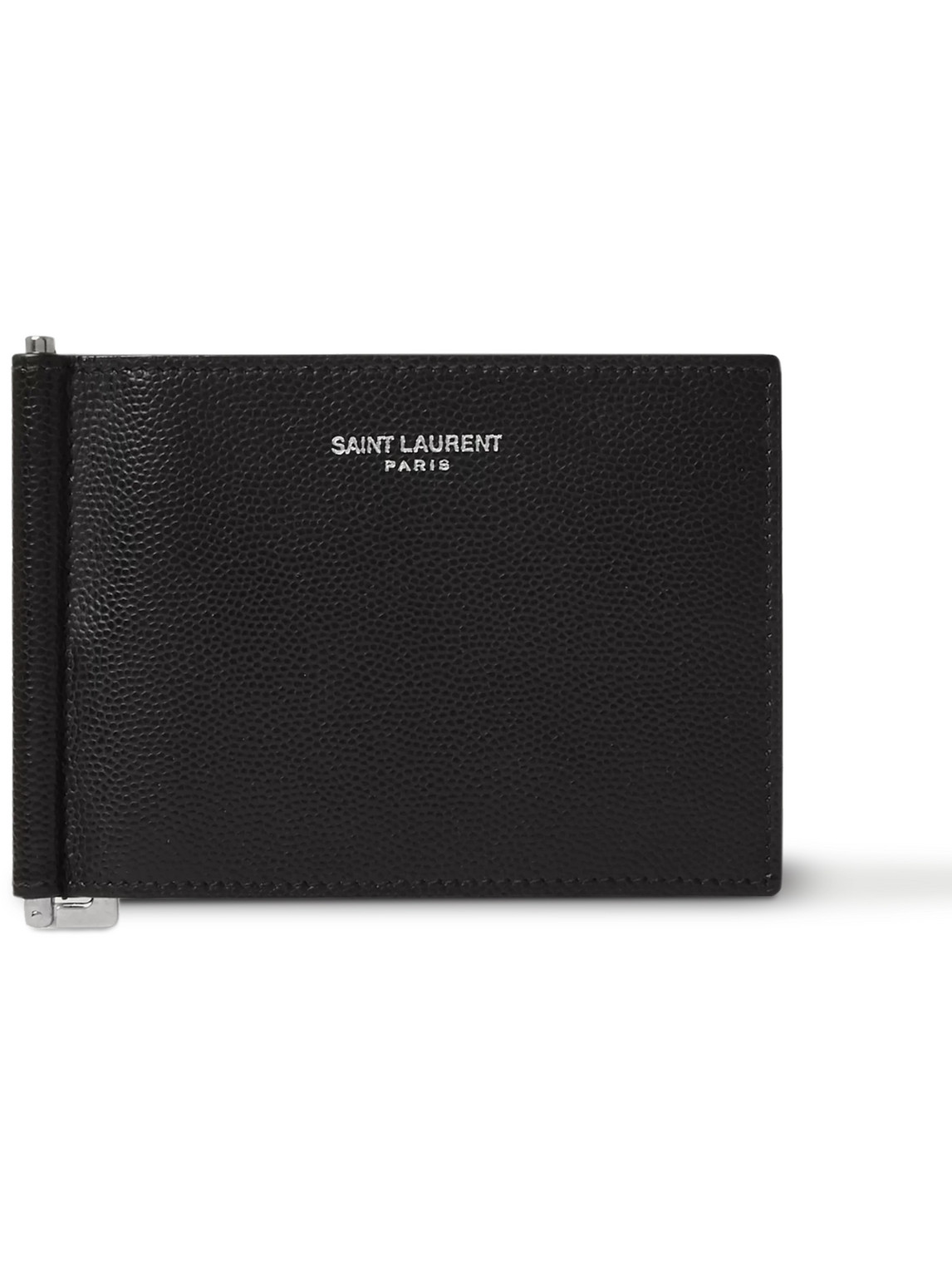 Saint Laurent Pebble-grain Leather Billfold Wallet With Money Clip In Black