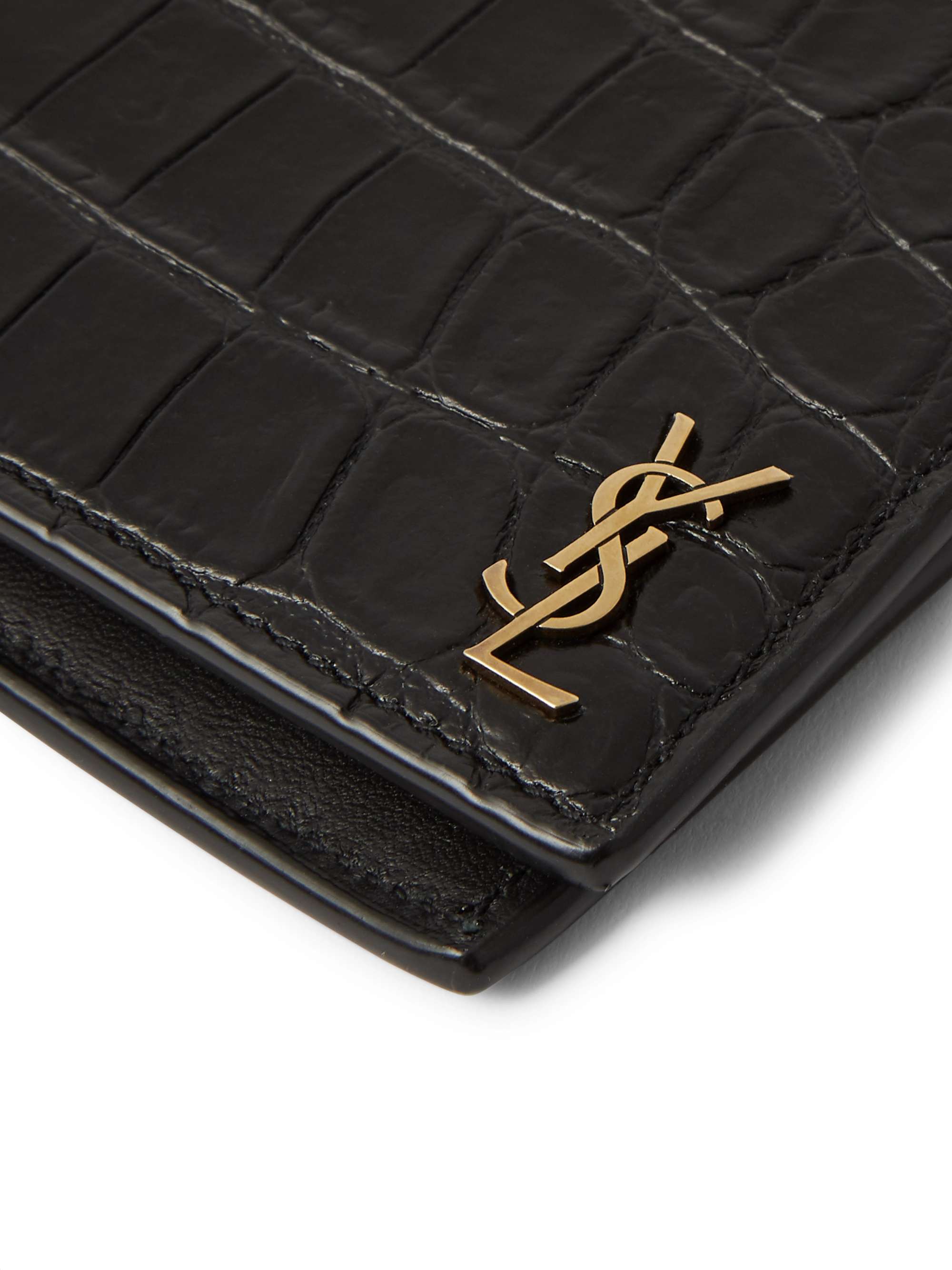 SAINT LAURENT Logo-Appliquéd Croc-Effect Leather Wallet