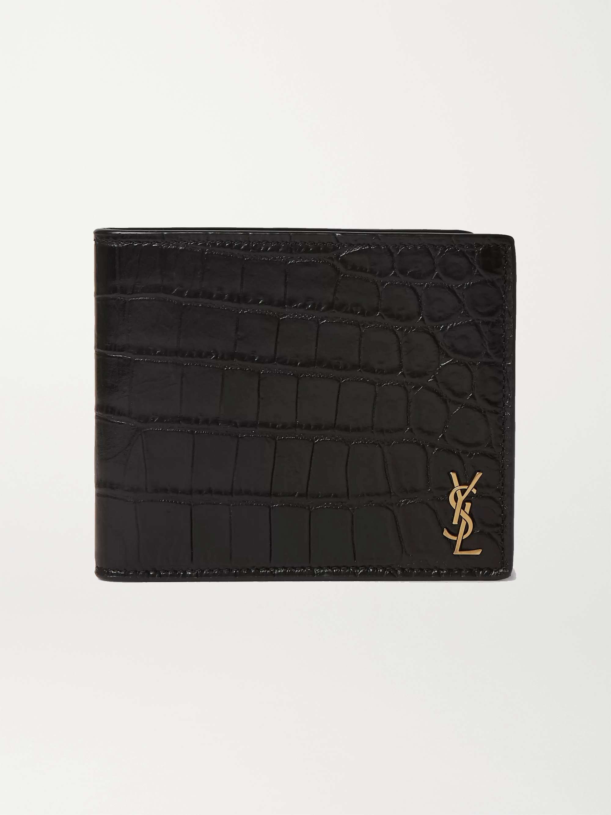 Logo Croc Effect Leather Wallet in Black - Saint Laurent