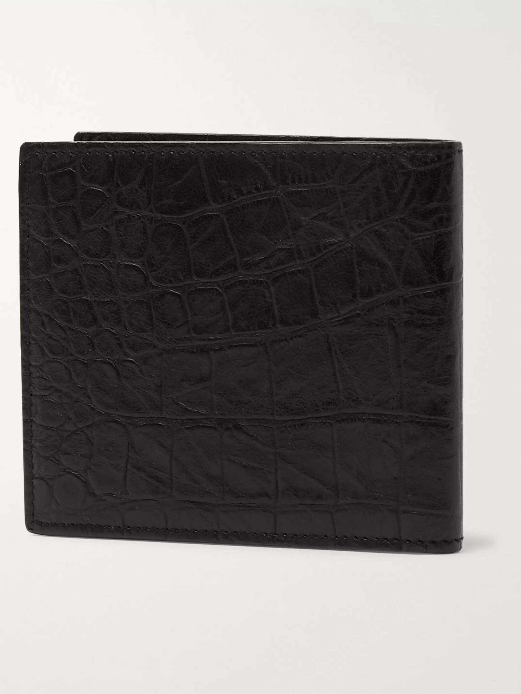SAINT LAURENT Logo-Appliquéd Croc-Effect Leather Billfold Wallet