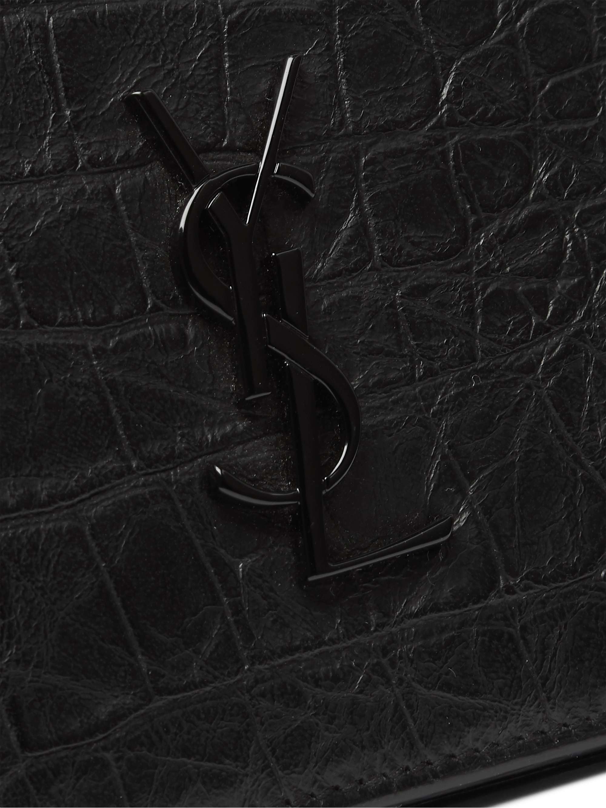 SAINT LAURENT Logo-Appliquéd Croc-Effect Leather Billfold Wallet