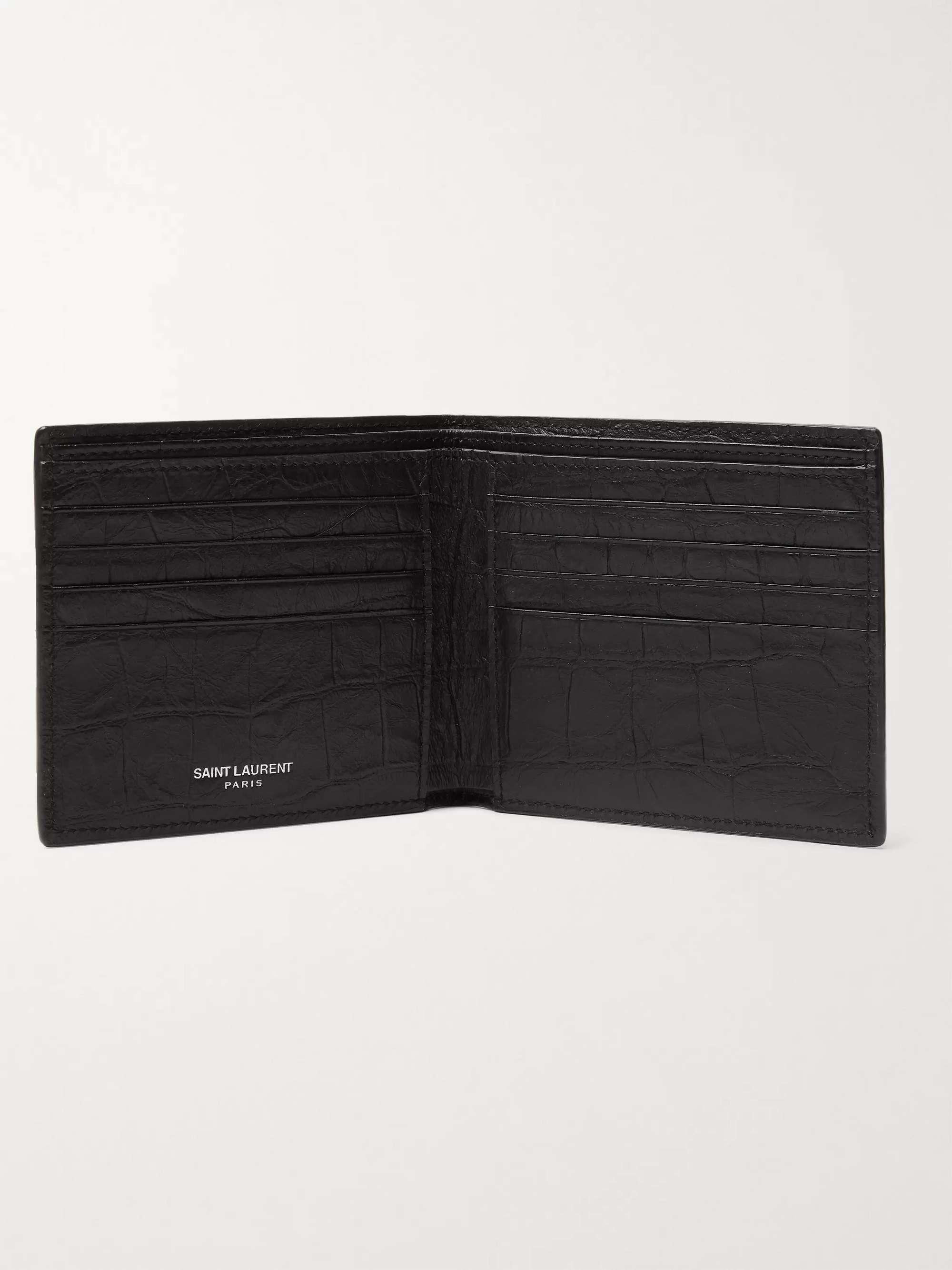 SAINT LAURENT Logo-Appliquéd Croc-Effect Leather Billfold Wallet
