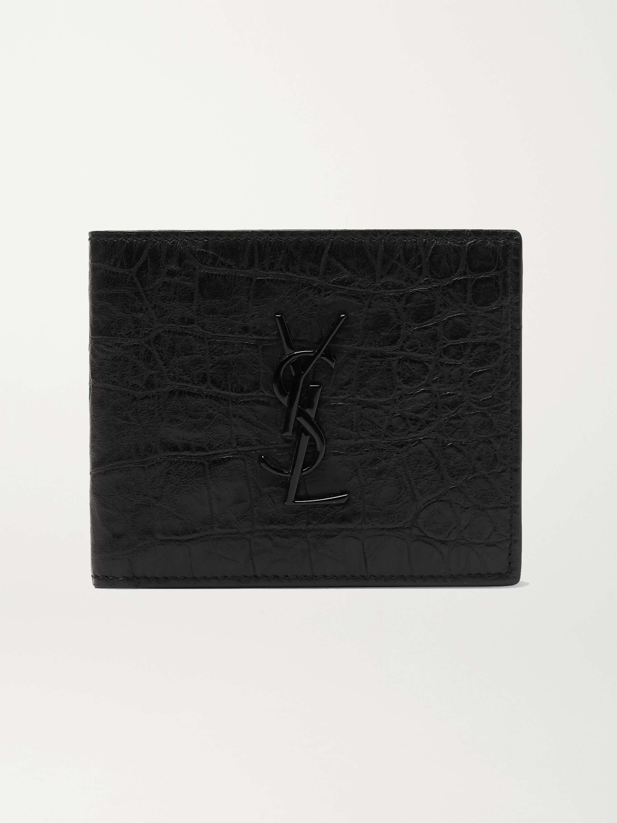 SAINT LAURENT Logo-Appliquéd Croc-Effect Leather Billfold Wallet