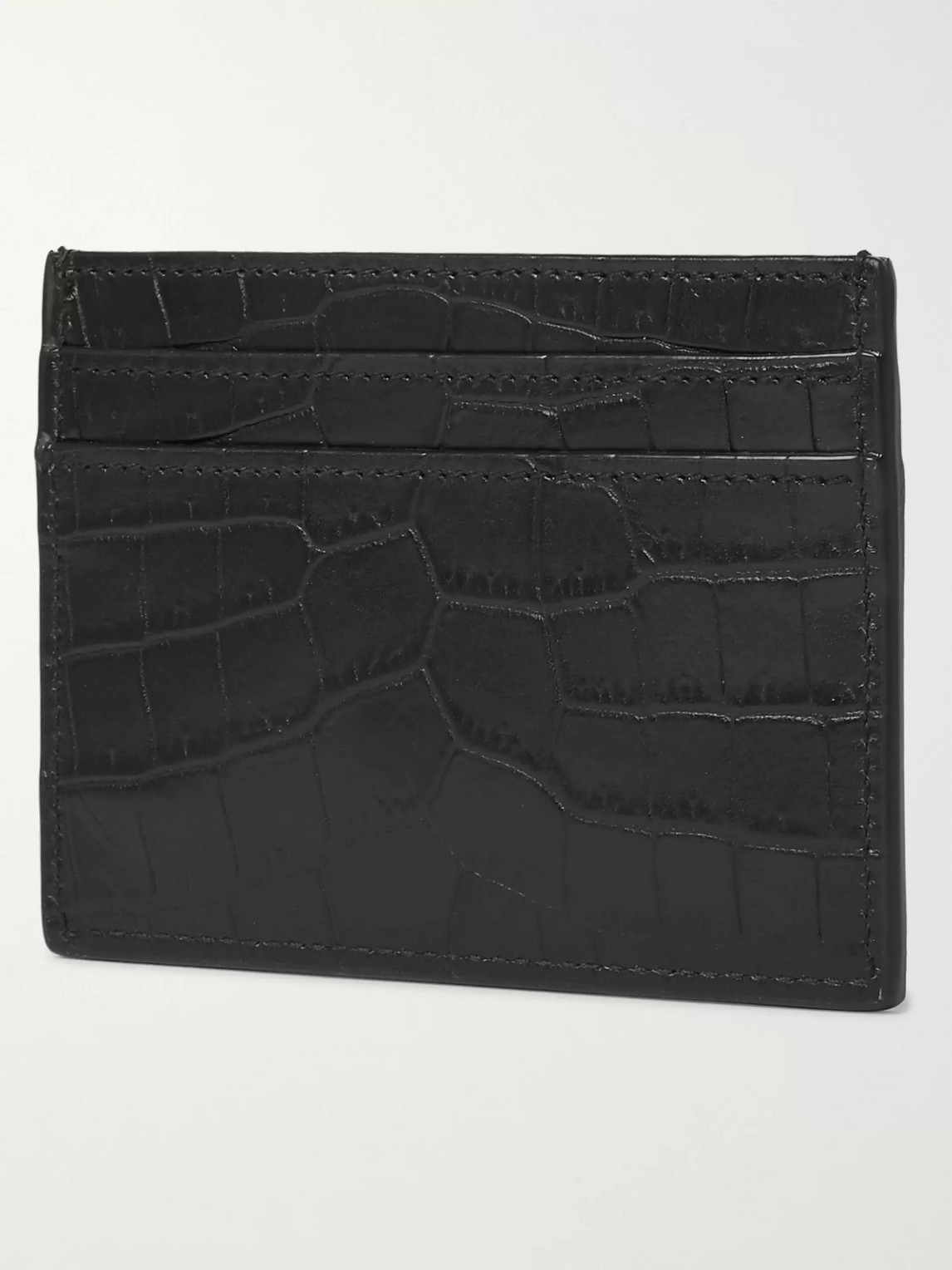 Saint Laurent Logo-appliquéd Croc-effect Leather Cardholder In Black