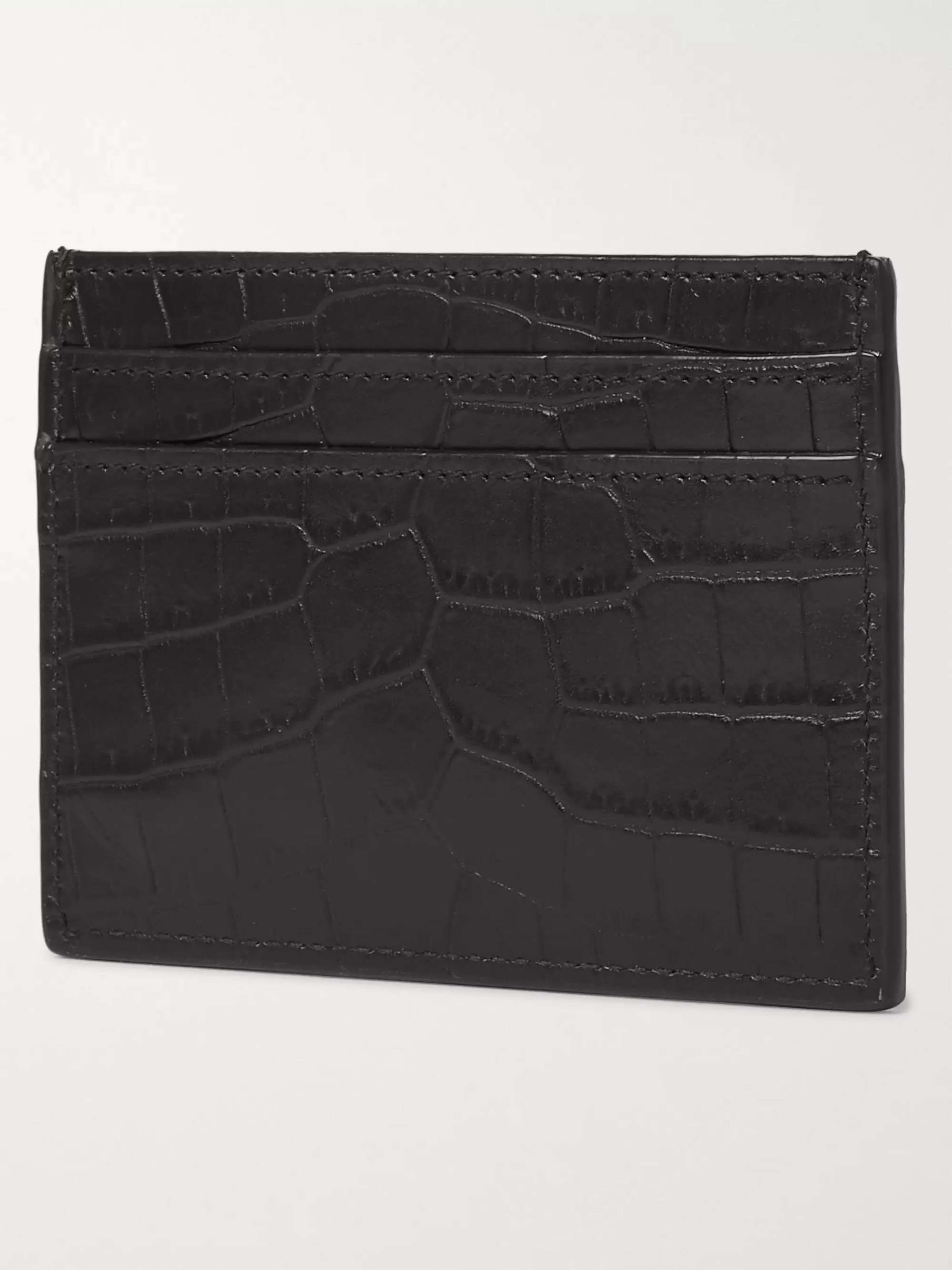 SAINT LAURENT Logo-Appliquéd Croc-Effect Leather Cardholder