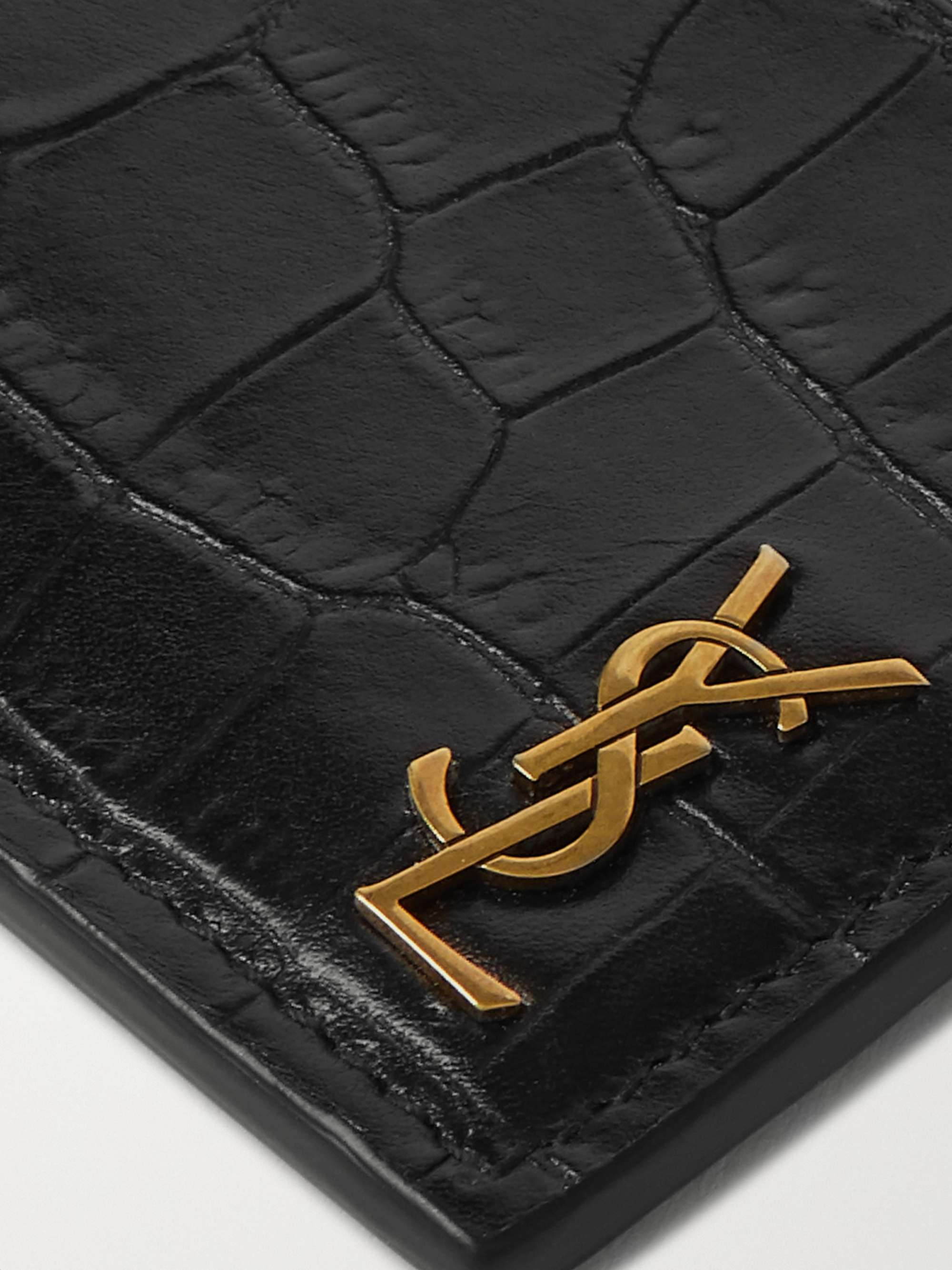 Saint Laurent Ysl Leather Card Holder W/ Neck Strap in Black for