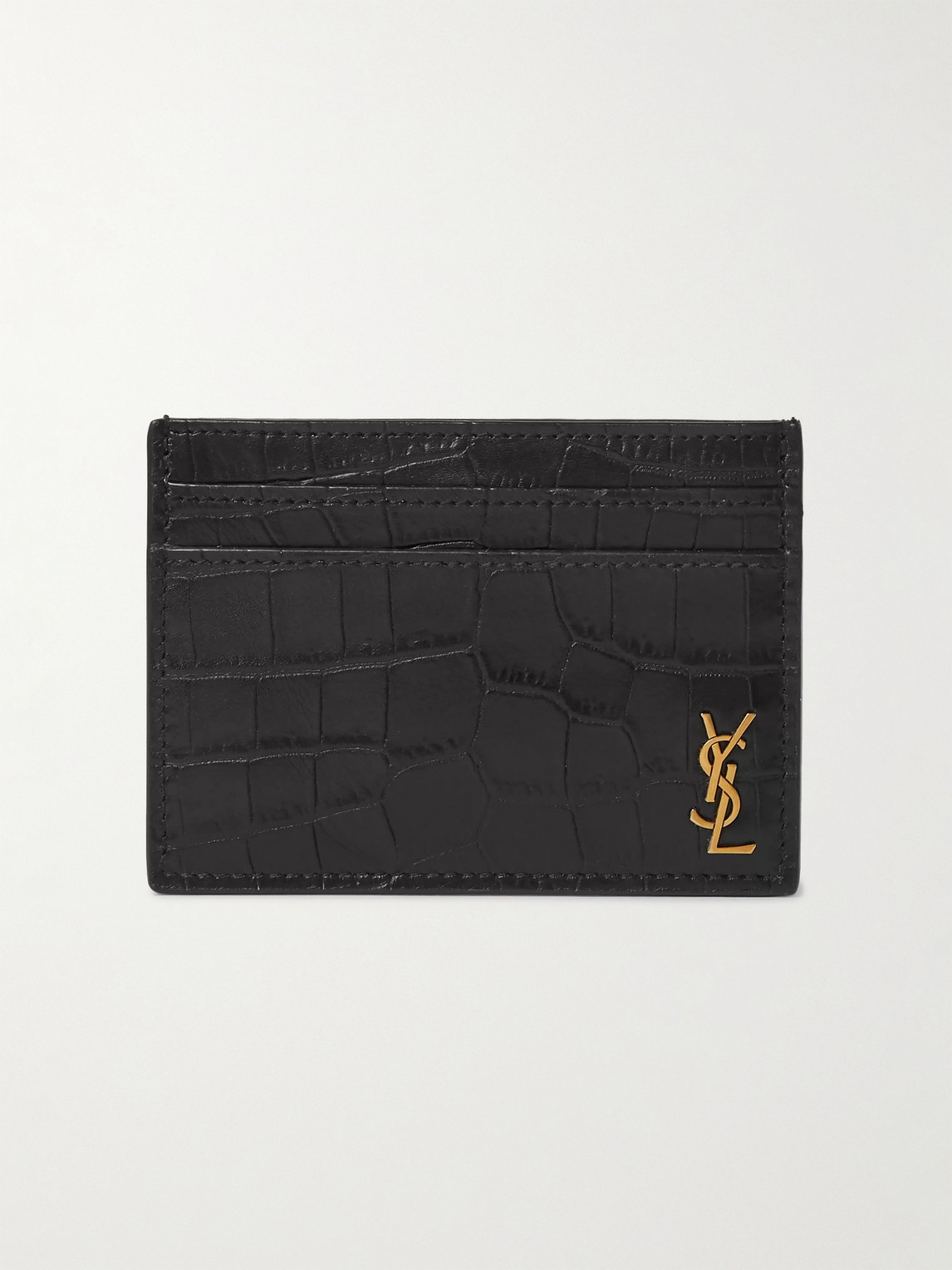 Saint Laurent Logo-appliquéd Croc-effect Leather Cardholder In Black