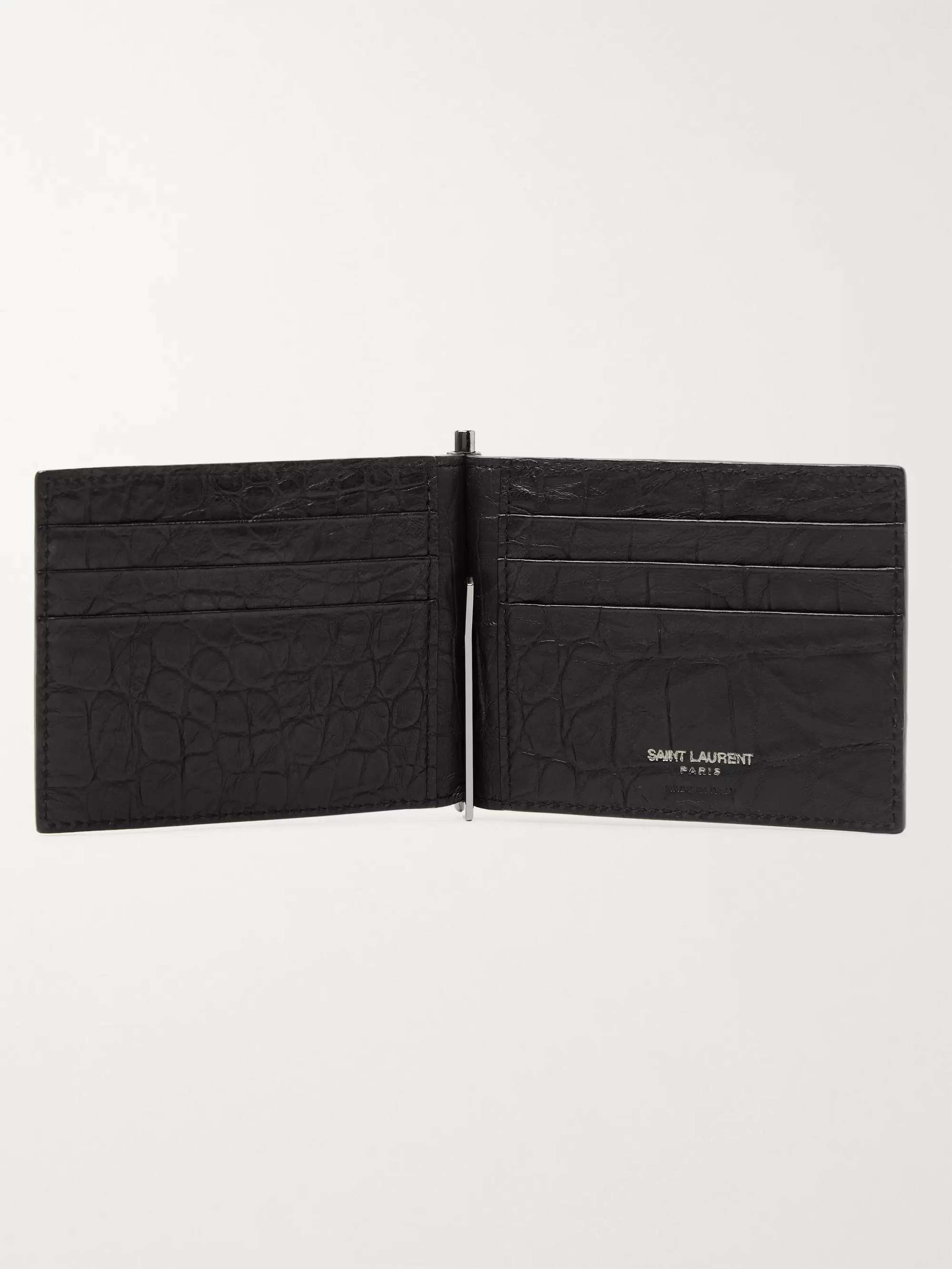 SAINT LAURENT Embellished croc-effect leather cardholder