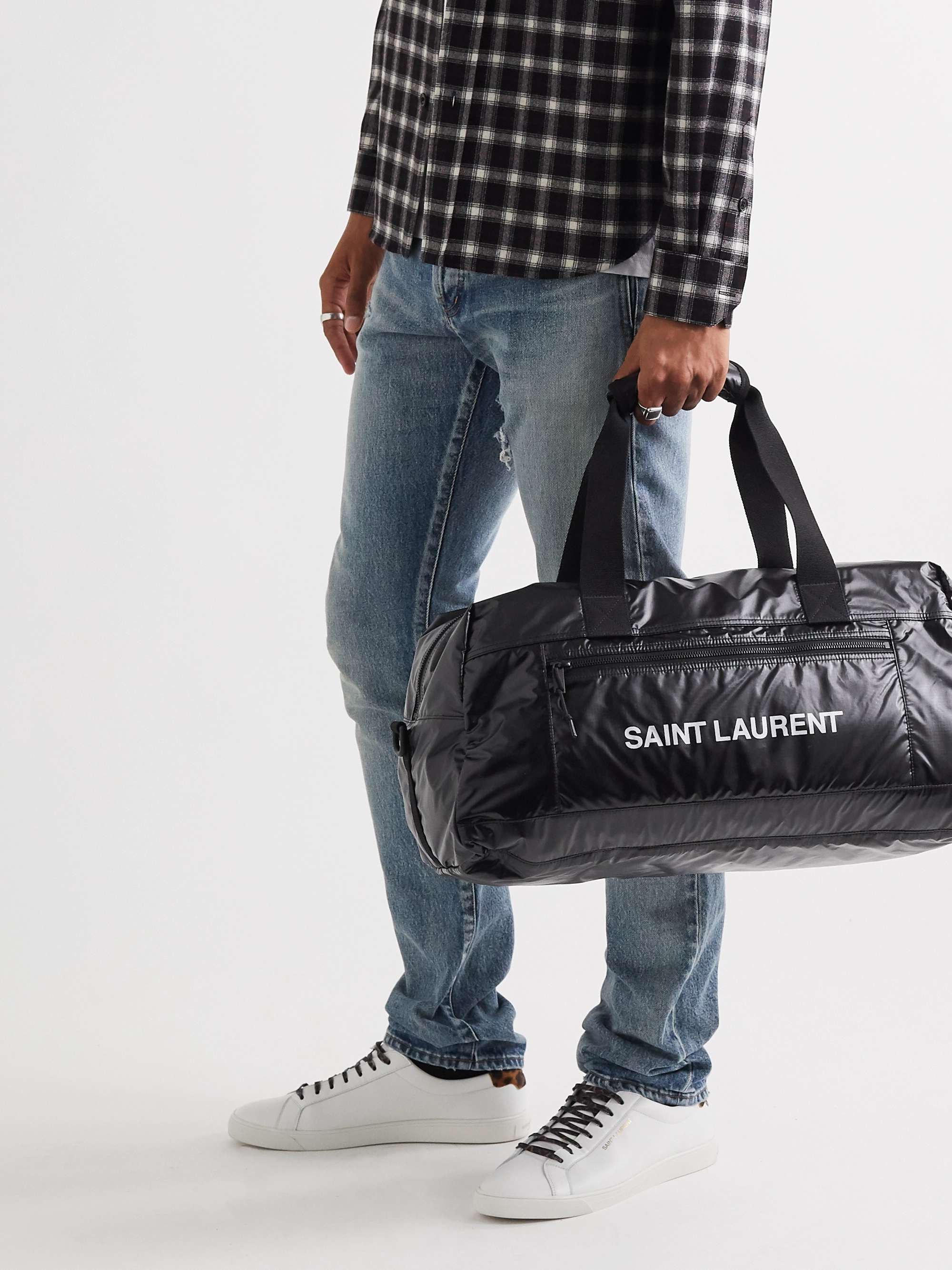 Logo Print Glossed Nylon Duffle Bag