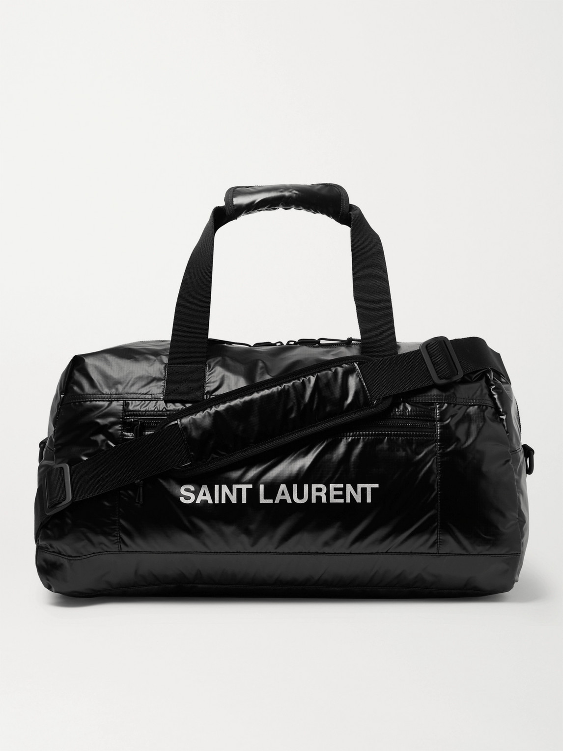 SAINT LAURENT - Logo-Print Glossed-Nylon Duffle Bag - Men - Black