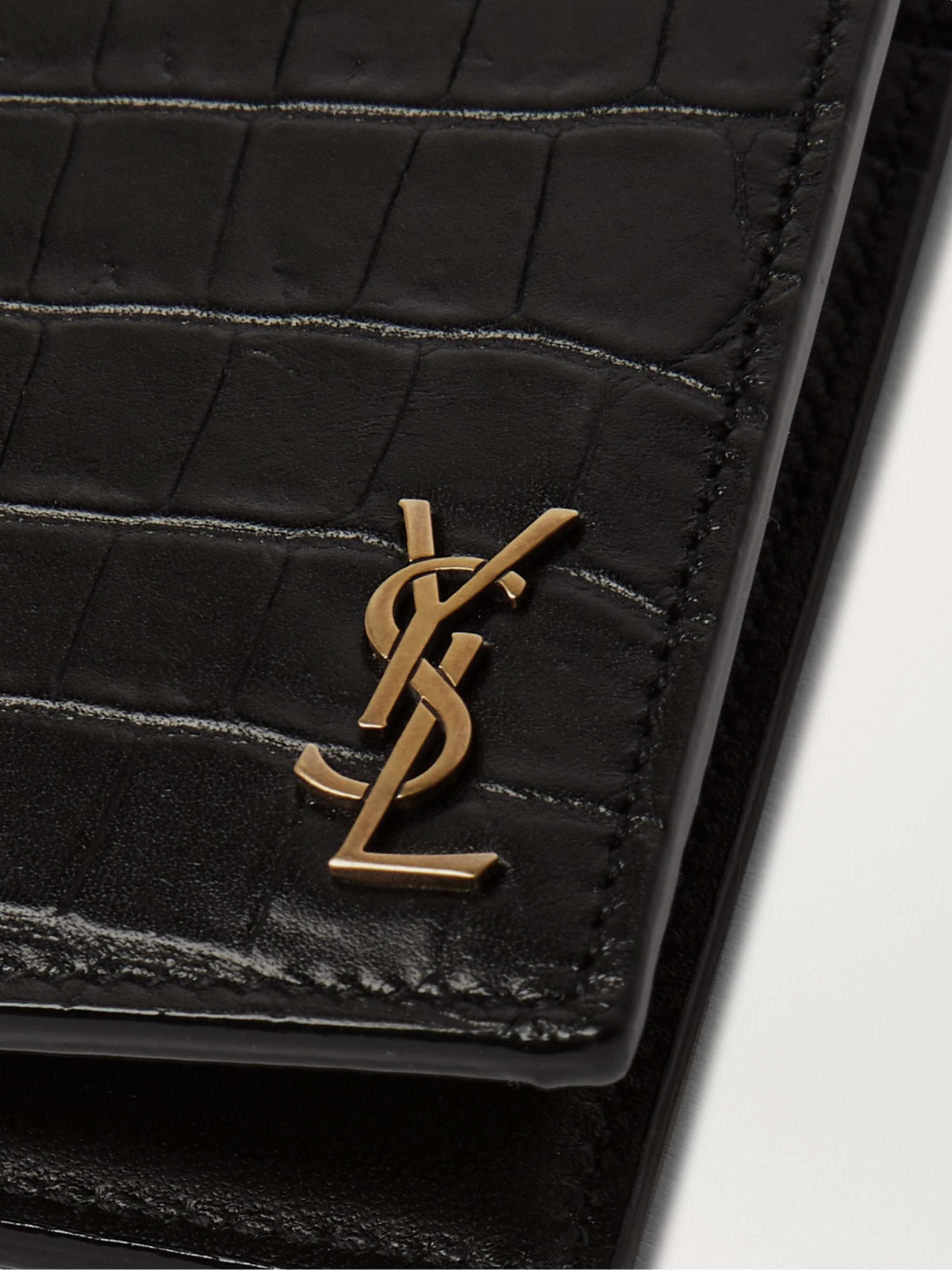 SAINT LAURENT, Logo-Appliquéd Croc-Effect Leather Billfold Wallet, Men, Black