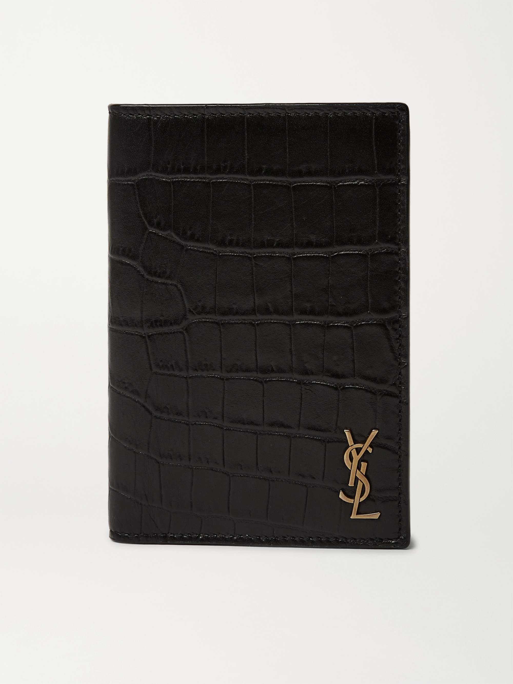 Logo Plaque Leather Wallet in Green - Saint Laurent