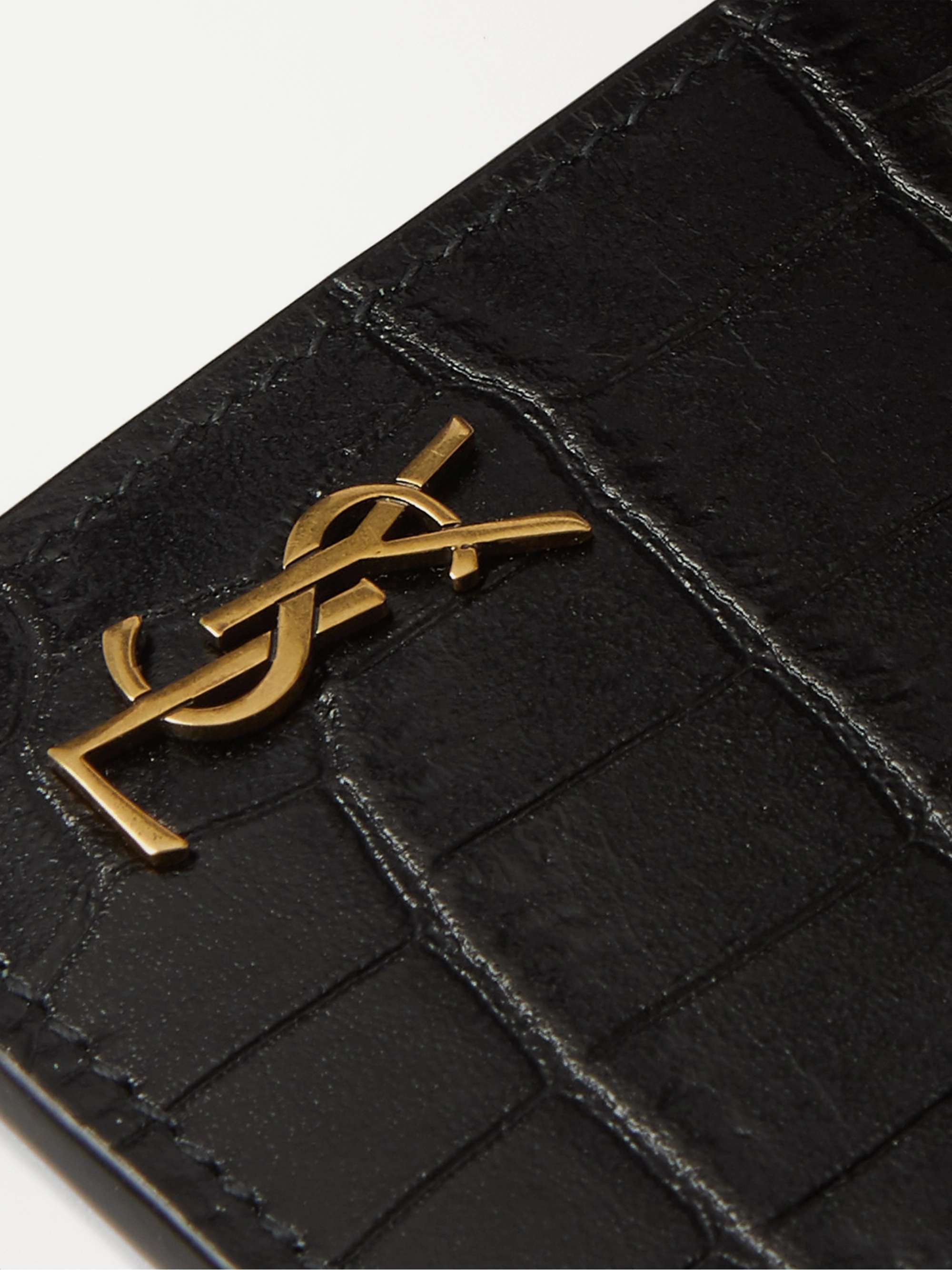 Saint Laurent Men's YSL Monogram Croc-Embossed Card Case