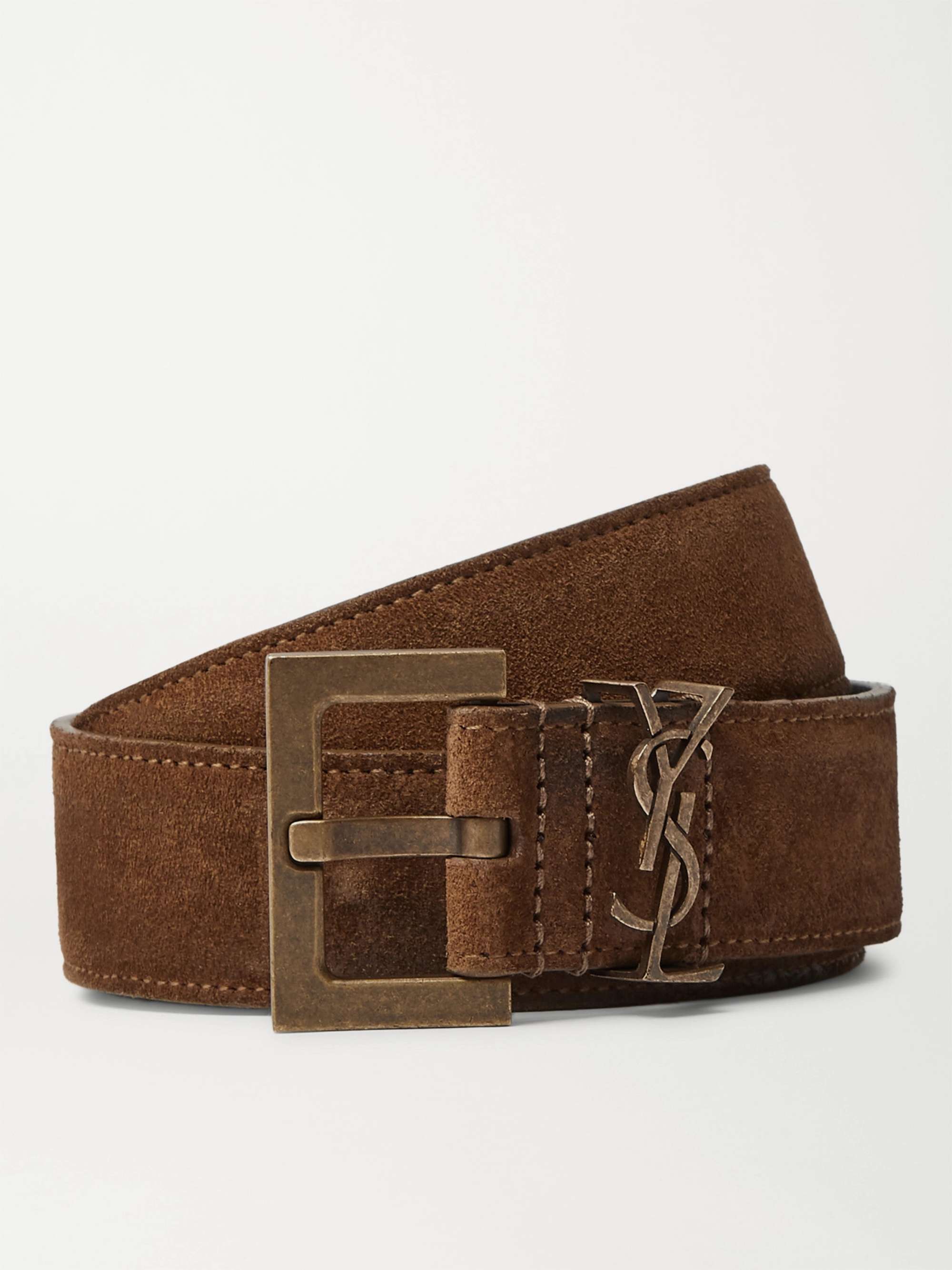 Saint Laurent - Men - Suede Belt Brown - EU 85