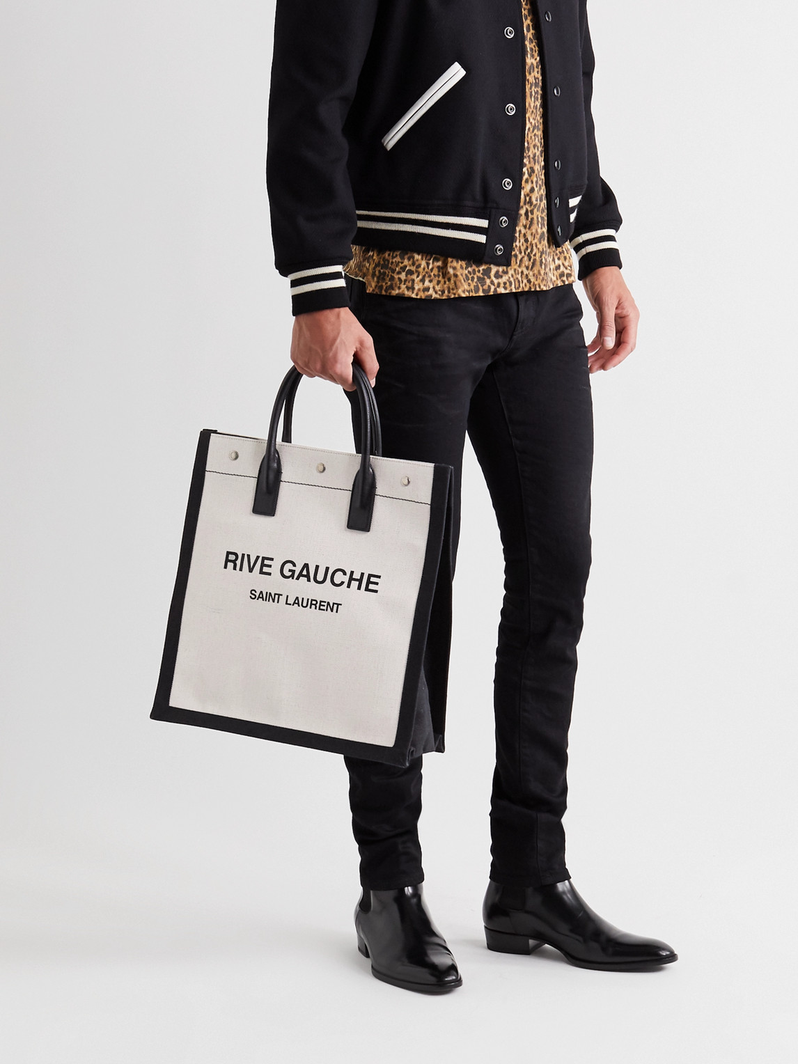 Shop Saint Laurent Noe Logo-print Leather-trimmed Canvas Tote Bag In White