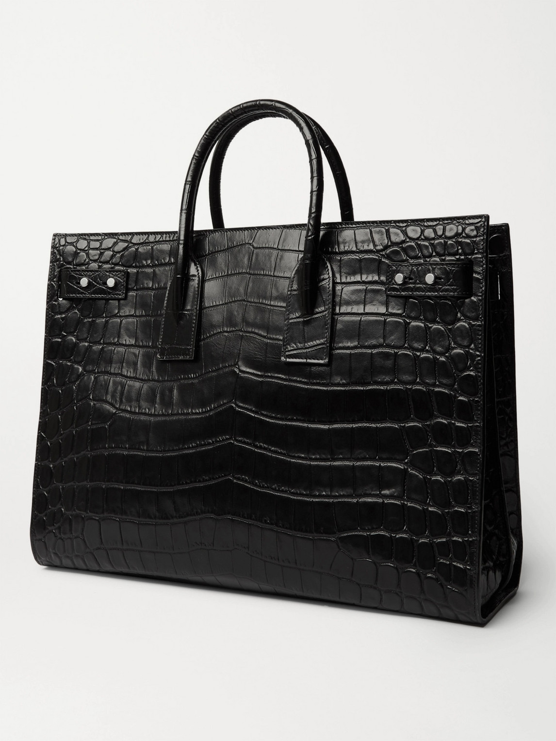 Shop Saint Laurent Croc-effect Leather Tote Bag In Black