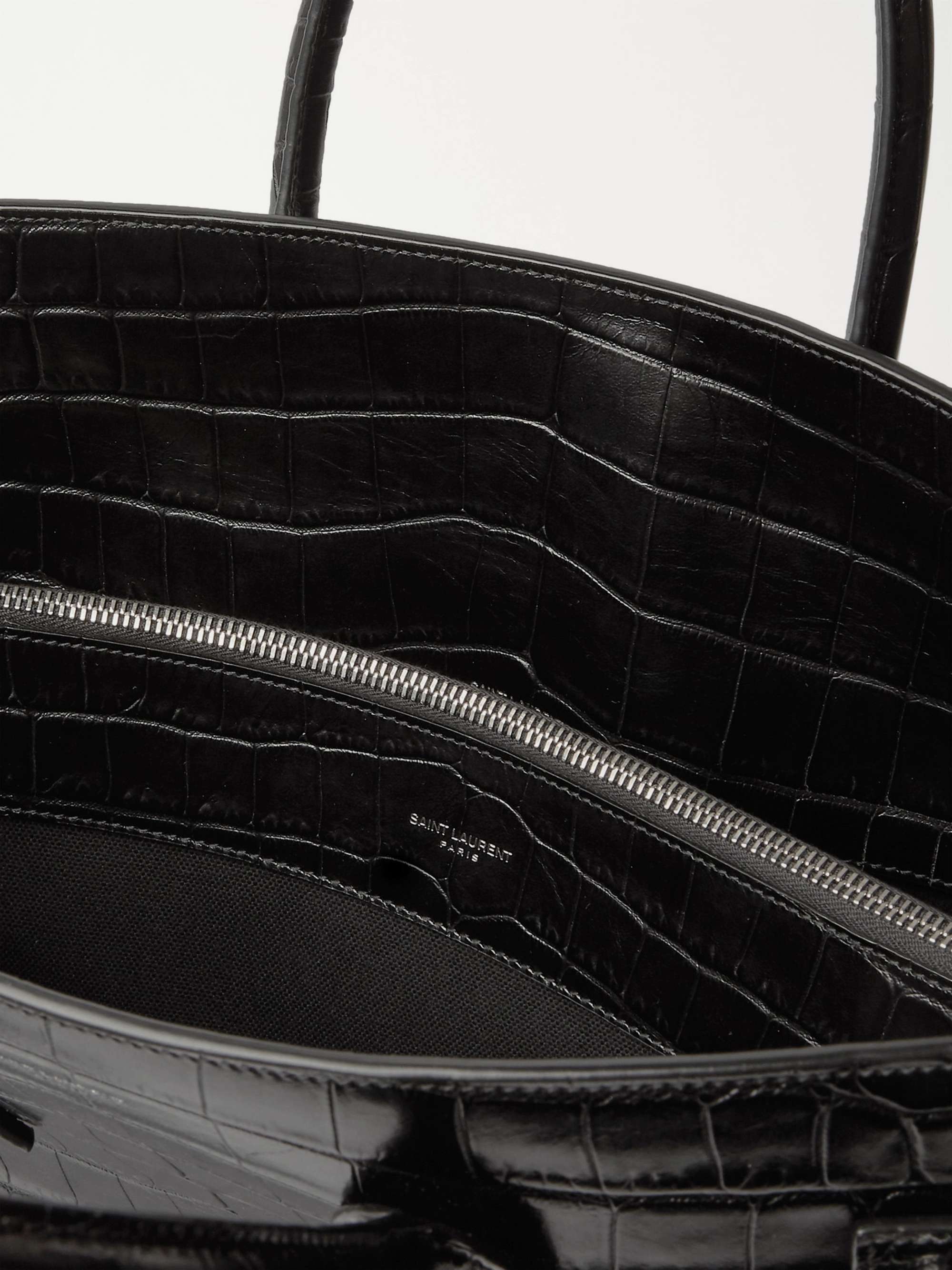 SAINT LAURENT Croc-Effect Leather Tote Bag
