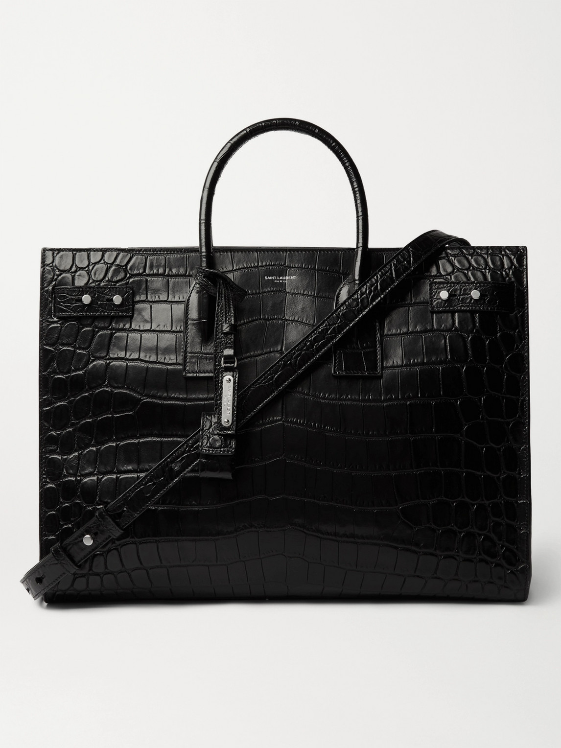 Shop Saint Laurent Croc-effect Leather Tote Bag In Black