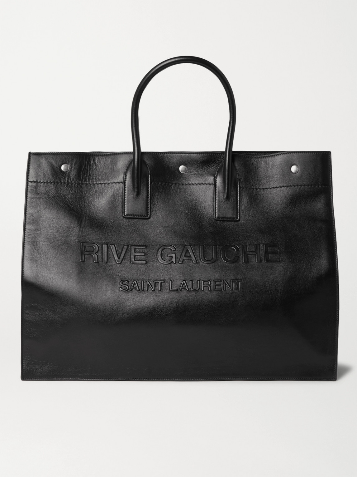 Shop Saint Laurent Noe Logo-embossed Leather Tote Bag In Black