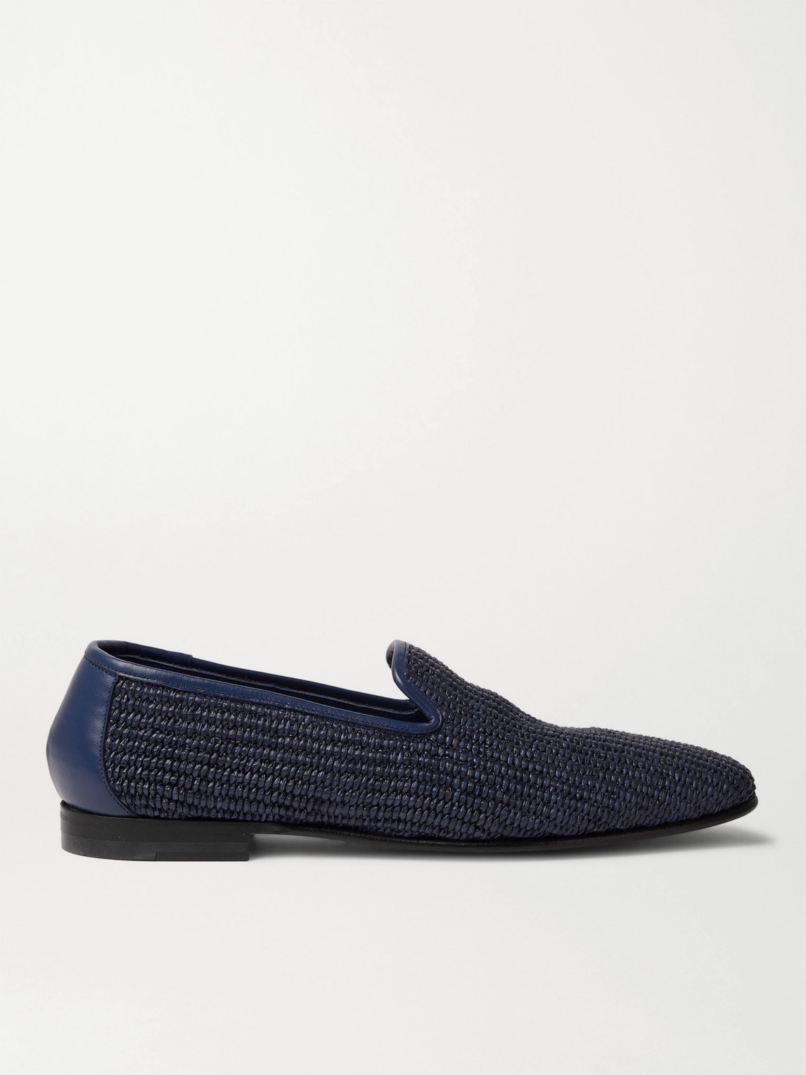 Manolo Blahnik Mario Leather-Trimmed Raffia Loafers - Men