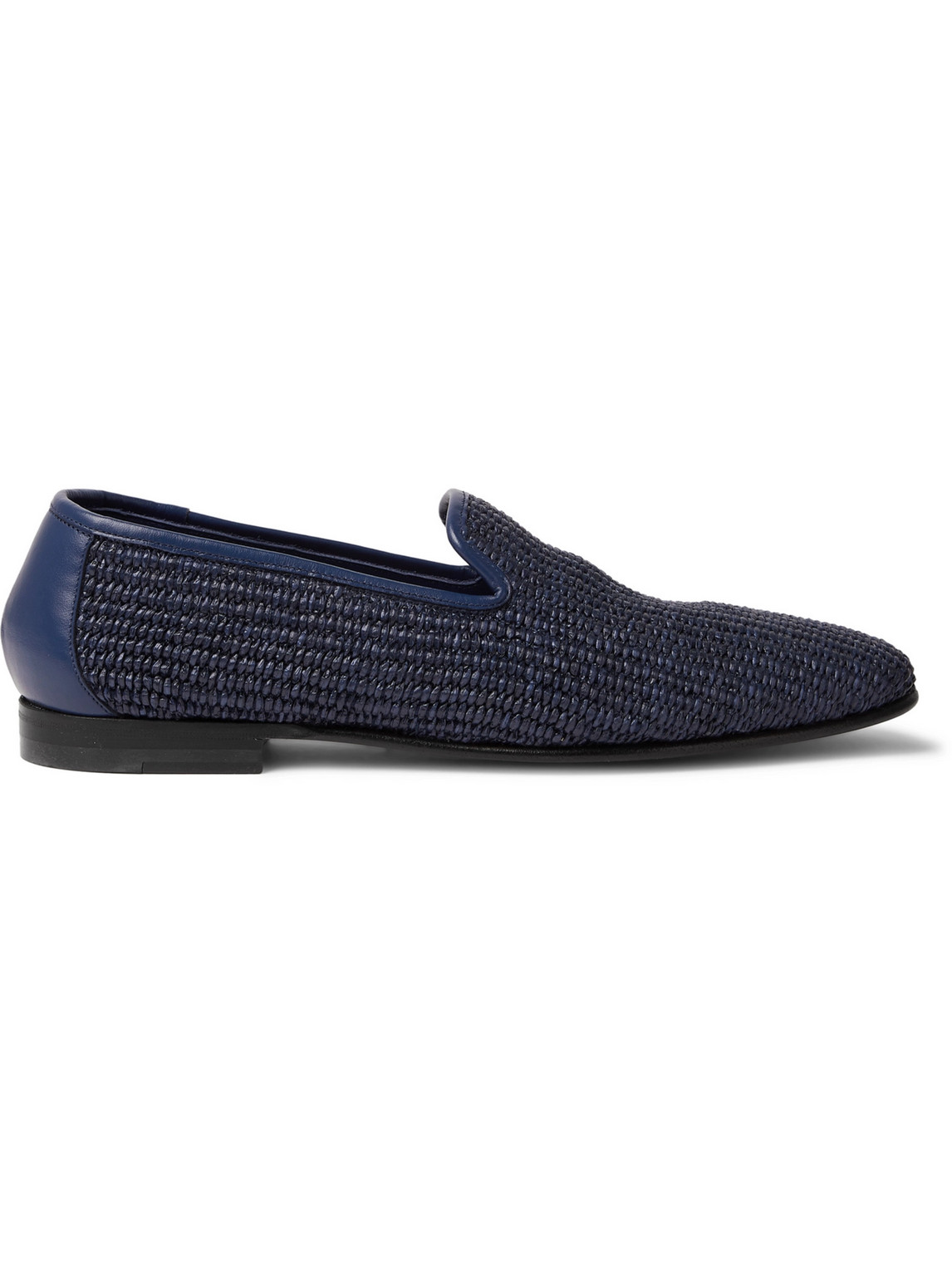 Manolo Blahnik Mario Leather-trimmed Raffia Loafers In Blue