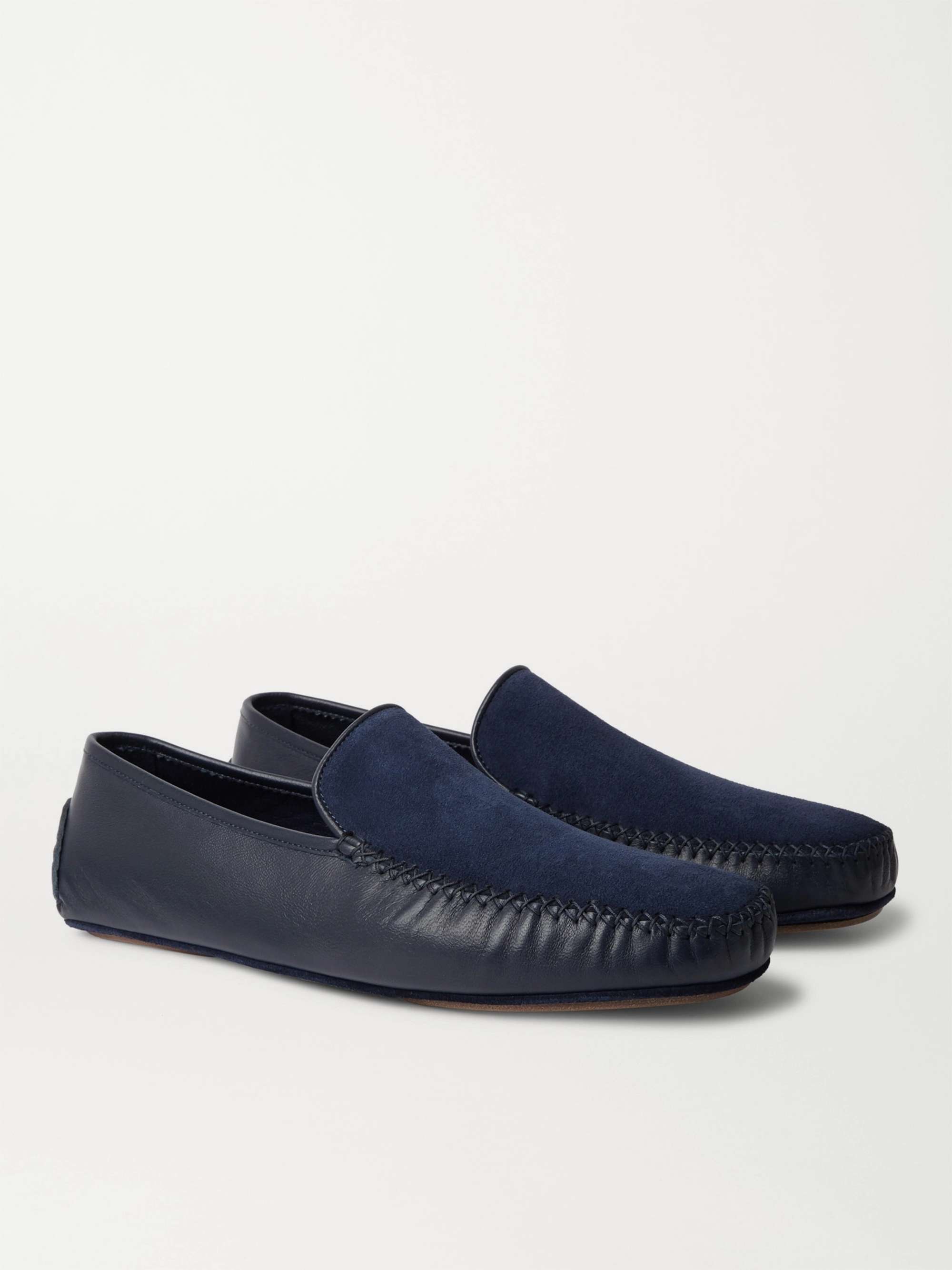 MANOLO BLAHNIK Mayfair Leather and Suede Slippers for Men | MR PORTER