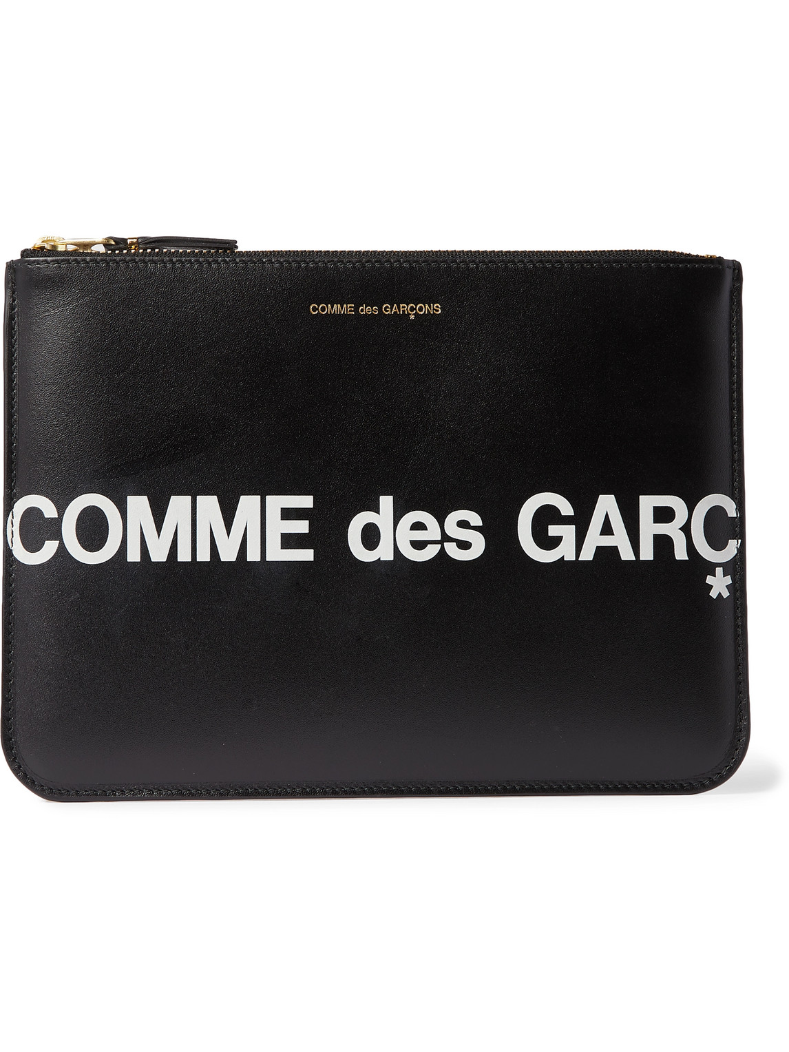 Comme Des Garçons Maxi Logo Leather Pouch In Black