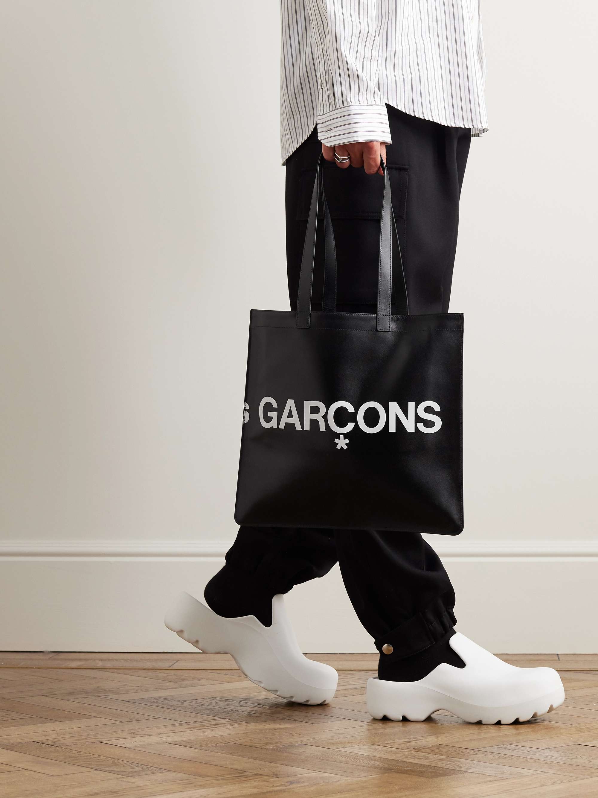 Leather Trimmed Canvas Tote Bag in Beige - Comme Des Garcons Homme